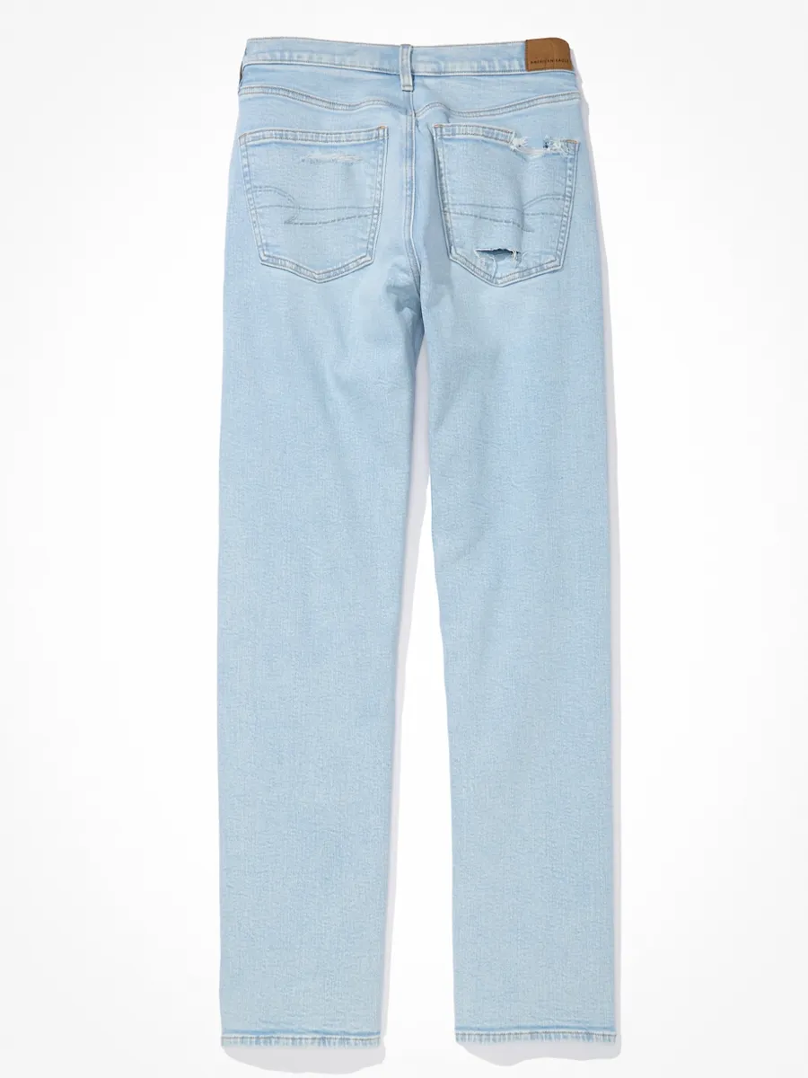 AMERICAN EAGLE WOMEN SUPER HIGH-RISE BAGGY STRAIGHT JEANS 508 LIGHT DESTROY WASH