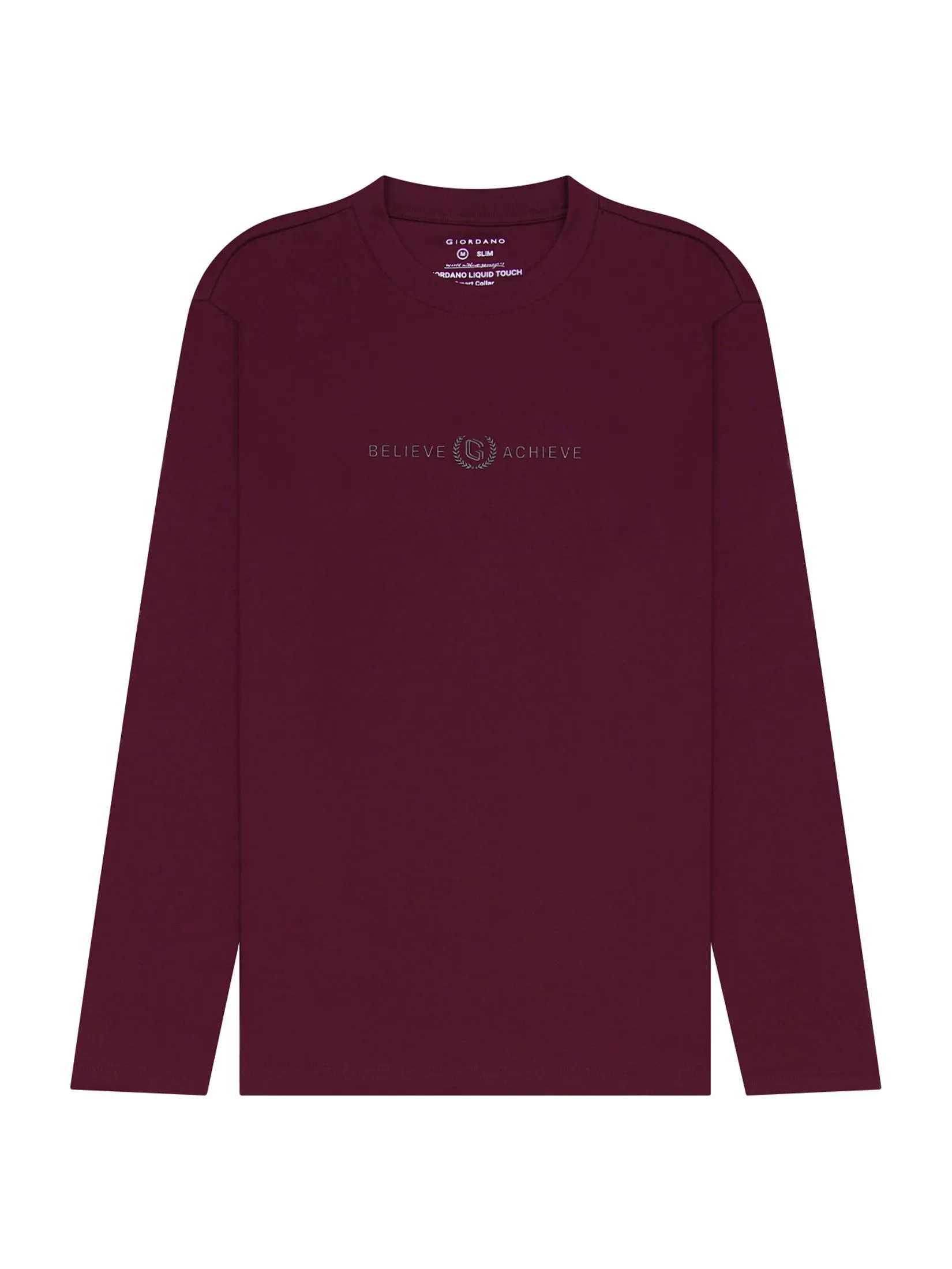 GIORDANO Men's Slim Interlock Smart Printed Tee (Liquid Touch) Burgundy Red