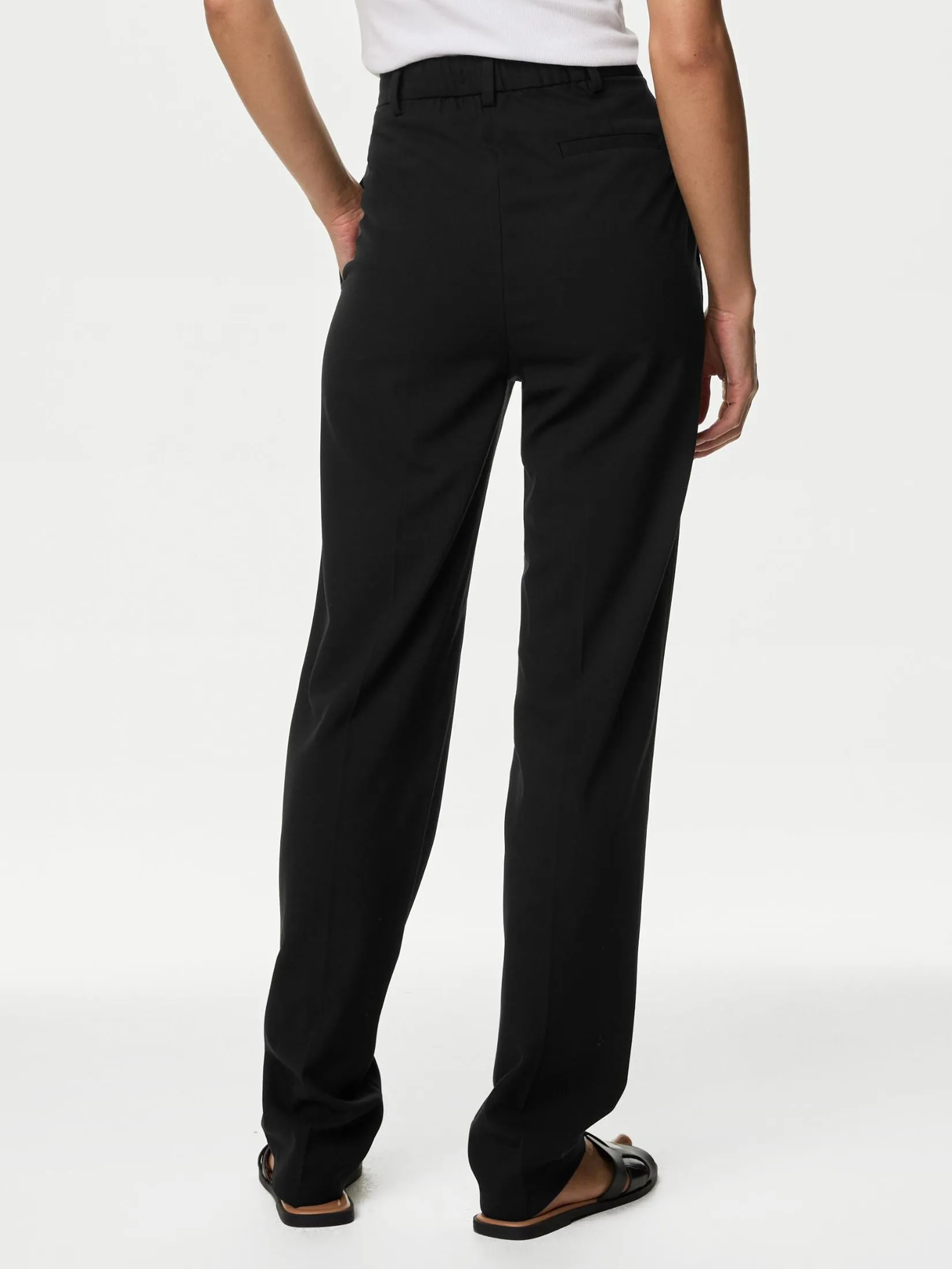MARKS & SPENCER Women Straight Leg Trousers With Stretch Black