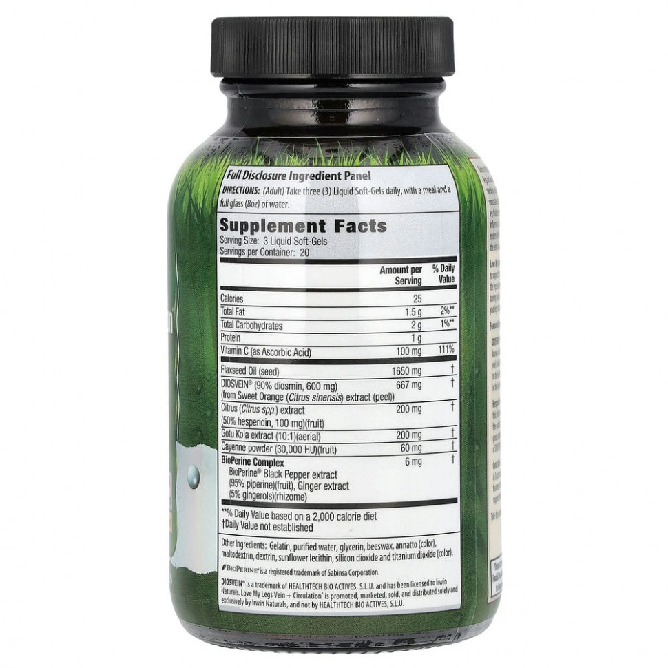Irwin Naturals, Love My Legs, для здоровья вен и нормального кровообращения, 60 мягких гелевых капсул