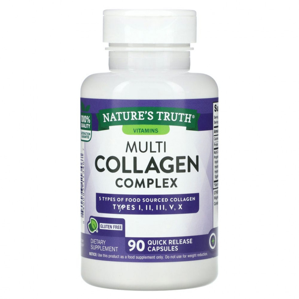 Nature's Truth, Мультиколлагеновый комплекс, 500 мг, 90 капсул быстрого высвобождения