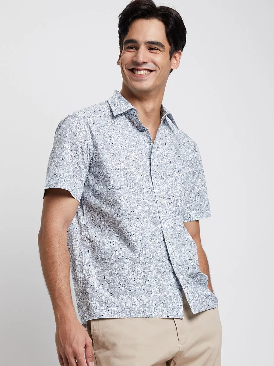 ALUMNUS Men Shirt Short Sleeves with Graphic Printed Off White