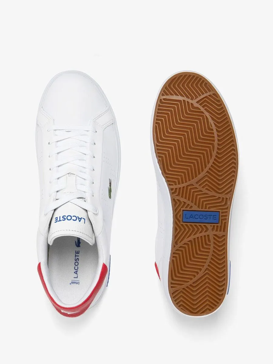 LACOSTE White Men’s Powercourt 2.0 Contrasted Leather Trainers