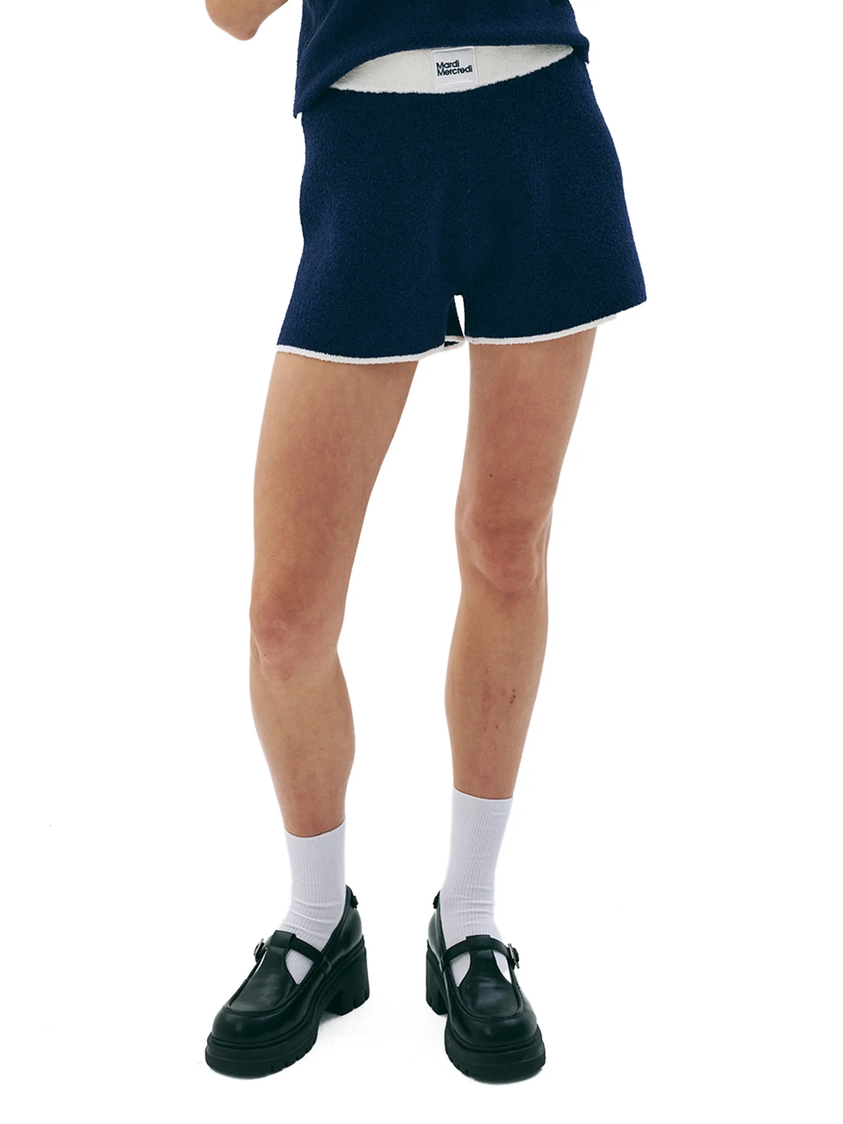 MARDI MERCREDI MARDI MERCREDI Cotton Knit Shorts Color Contrast Navy F | 10% Off | Central Online