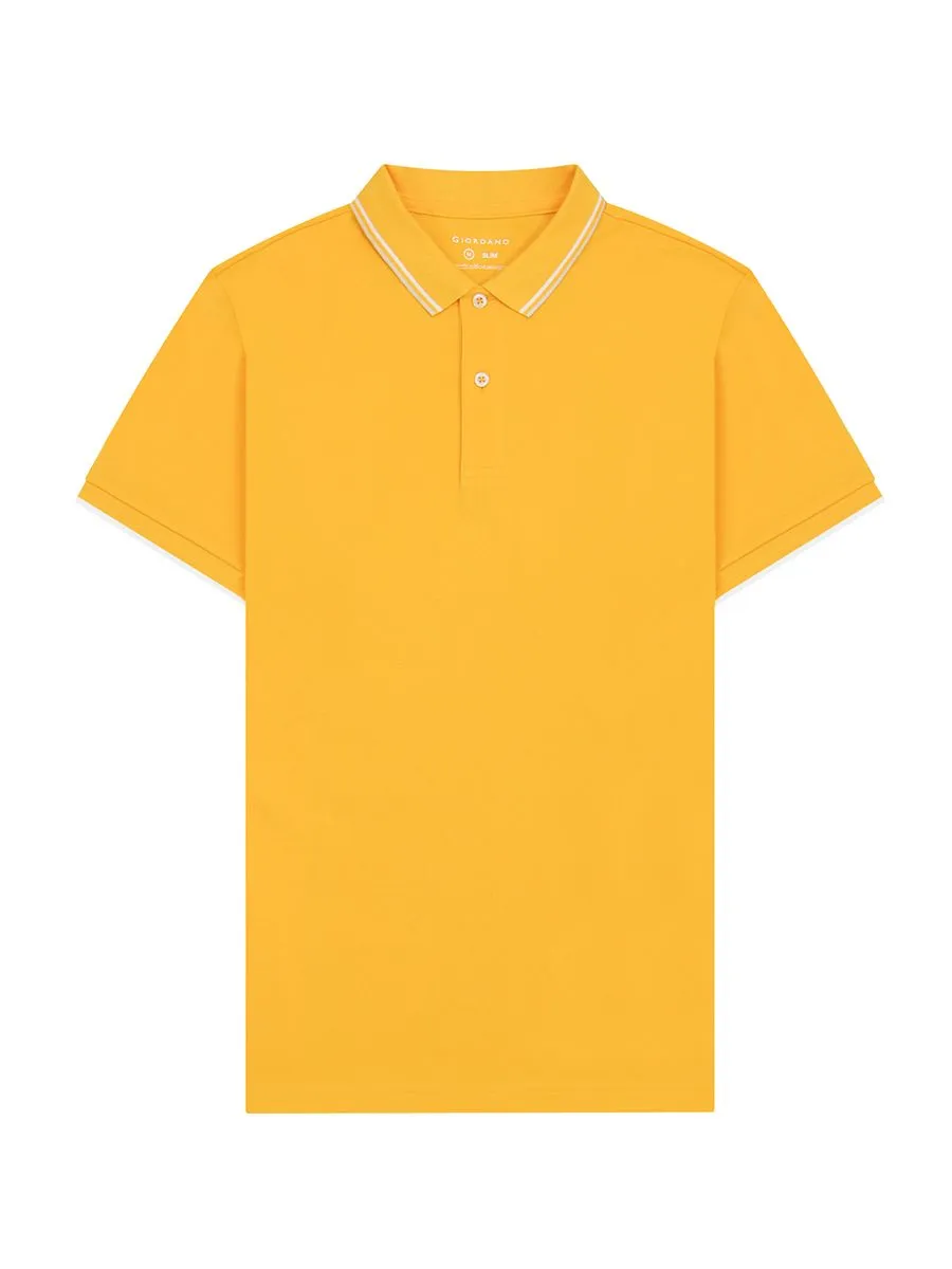 GIORDANO Men's Cotton Lycra Solid Polo Daffodil Yellow
