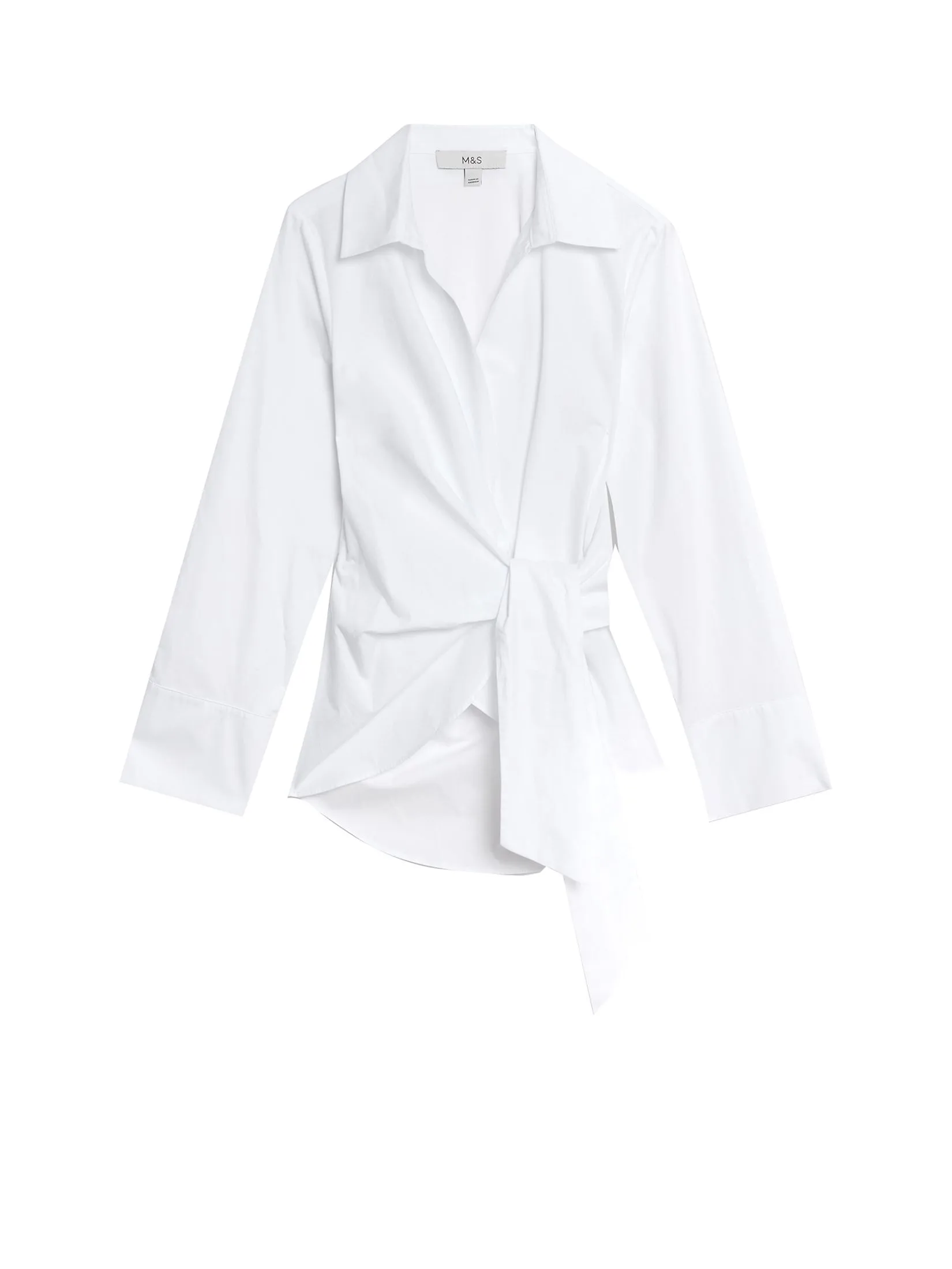 MARKS & SPENCER Women Shirt Pure Cotton Tie Front White