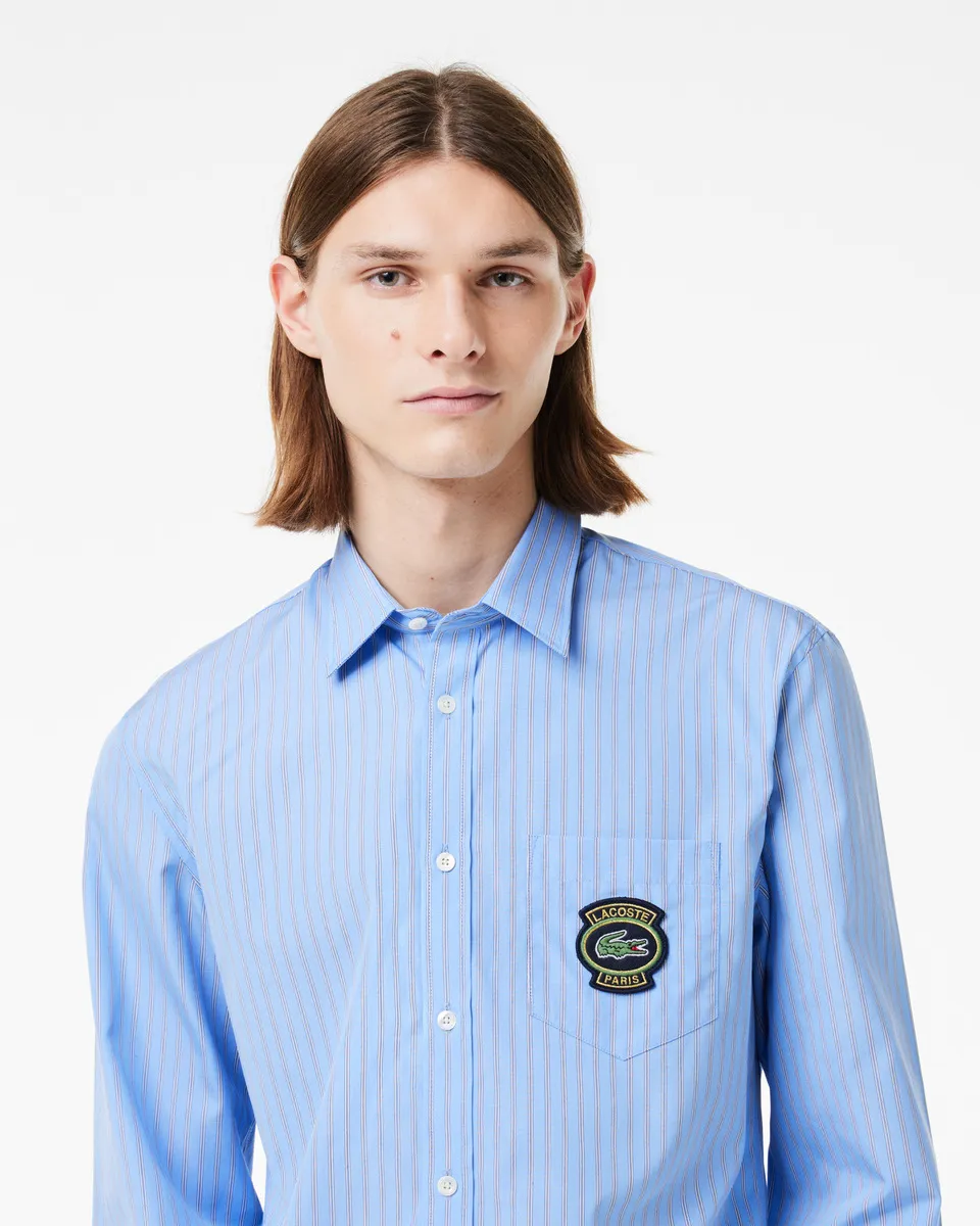 LACOSTE Striped Shirt With Badge Blue