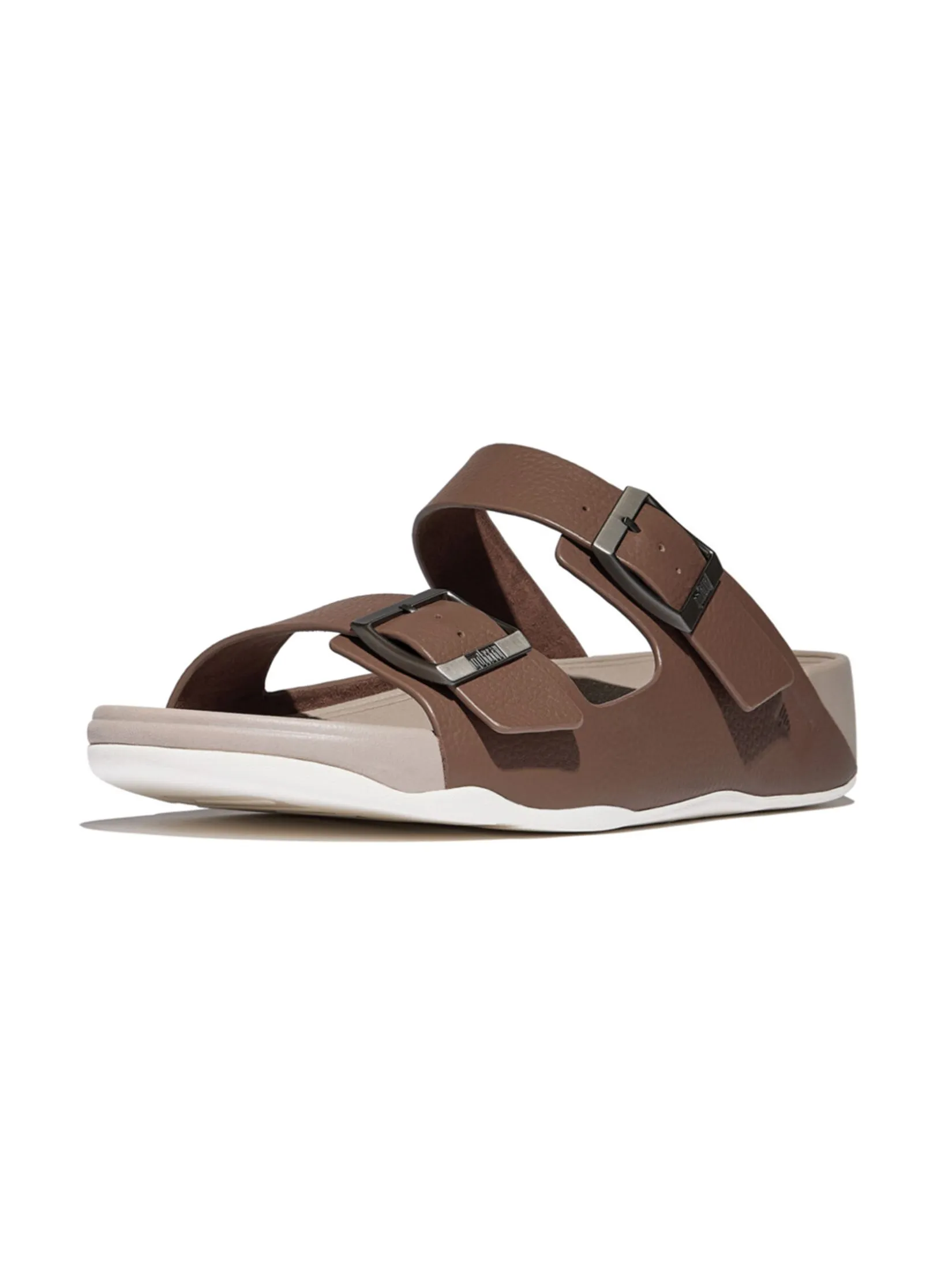 FitFlop™ MEN'S GOGH MOC BUCKLE TUMBLED SLIDES BROWN