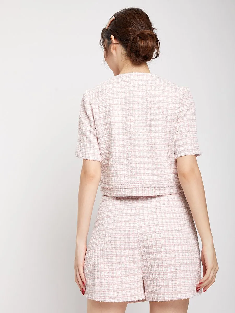 LOLITA Women Blouse Short Sleeves Gingham Pink