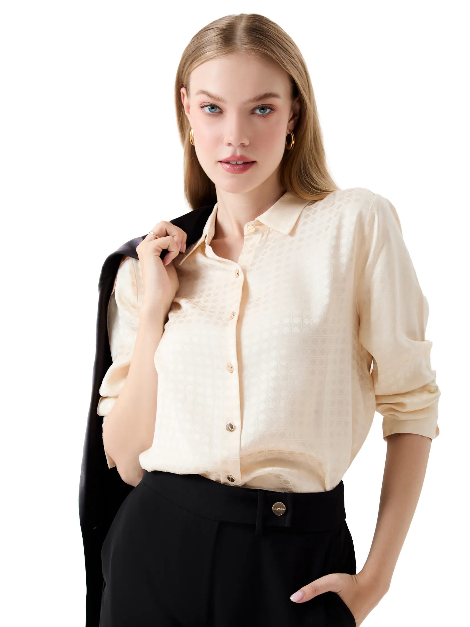 ESPADA Geometric Jacquard Satin Shirt Woman Beige