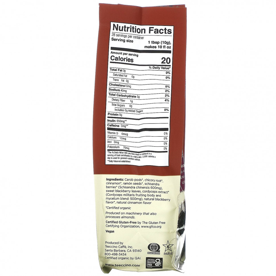 Teeccino, Кофе с грибами и травами, кордицепс и лимонник, ягоды корицы, средней обжарки, без кофеина, 284 г (10 унций)