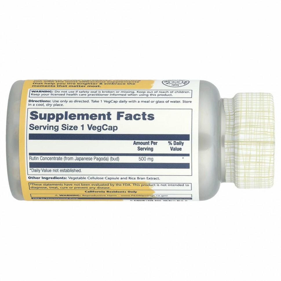 Solaray, рутин, 500 мг, 90 вегетарианских капсул