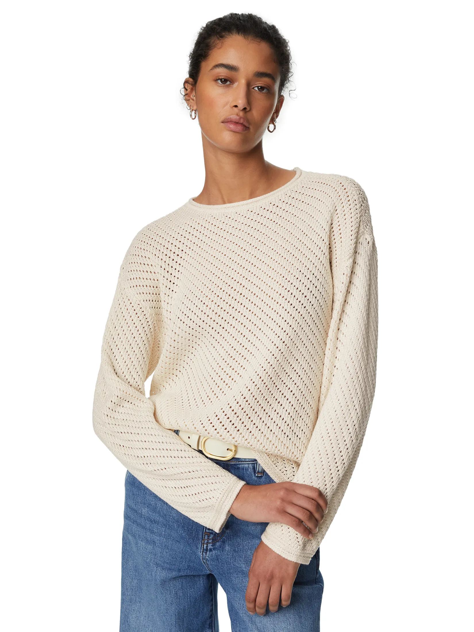 MARKS & SPENCER Women Sweater Textured Crew Neck Jumper