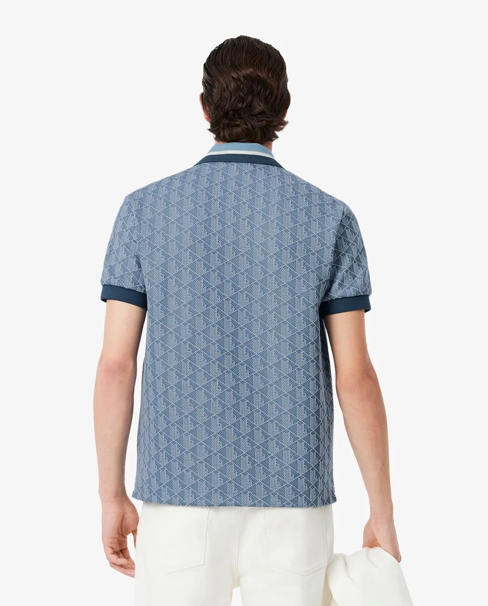 LACOSTE Classic Fit Monogram Jacquard Polo Shirt Blue