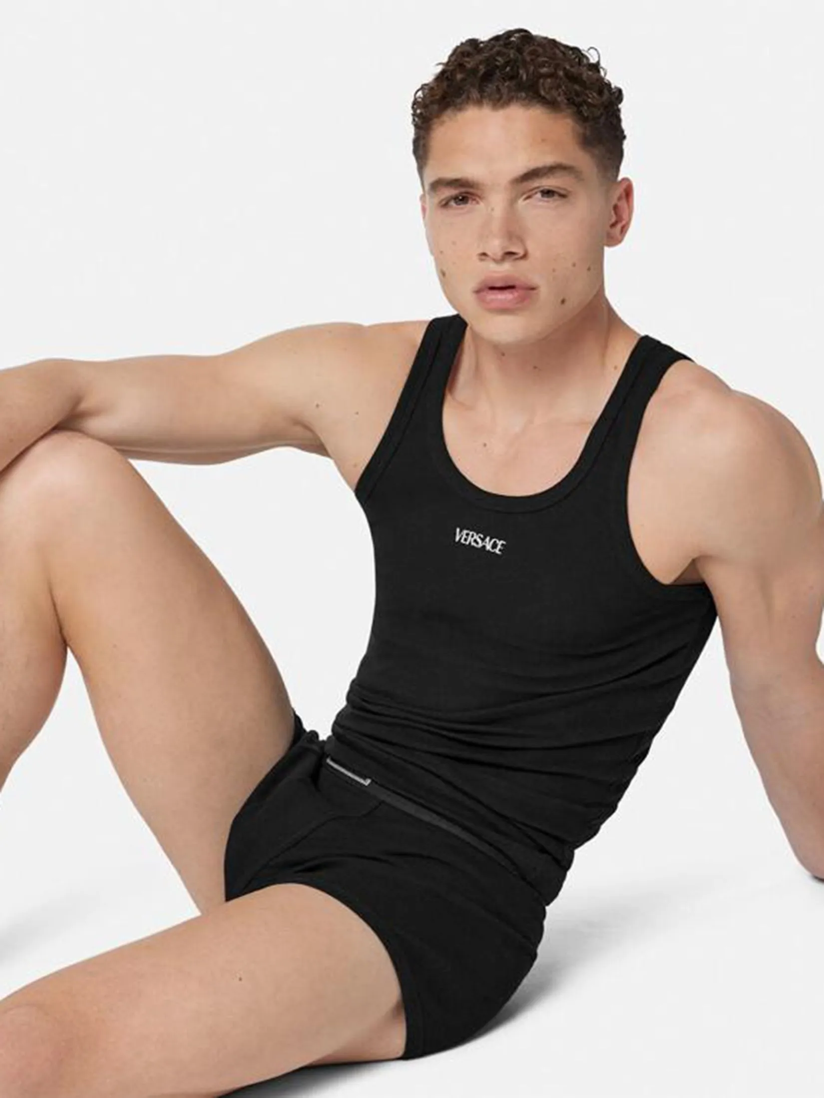 VERSACE UNDERWEAR Men Trunks 90s Vintage Logo Ribbed Black