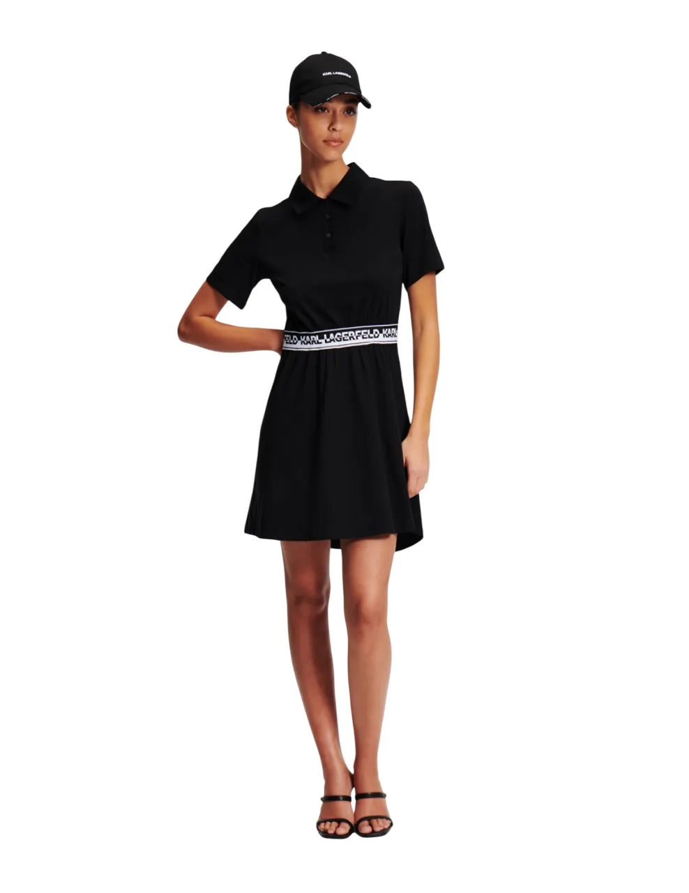 KARL LAGERFELD RTW-1 LOGO TAPE SHIRT WOMEN DRESS BLACK