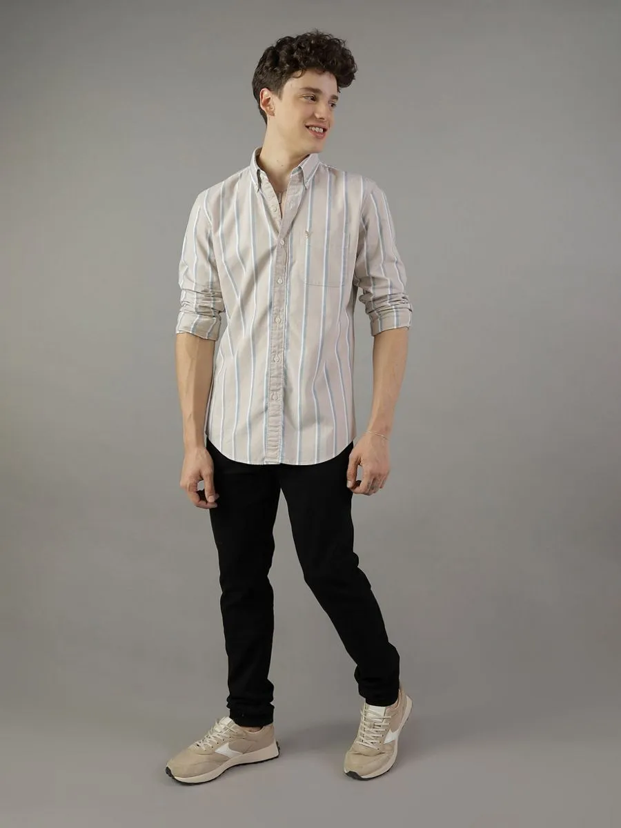 AMERICAN EAGLE MEN INT SF BTD STRIPE OXFORD W EAGLE 204 DUNE KHAKI