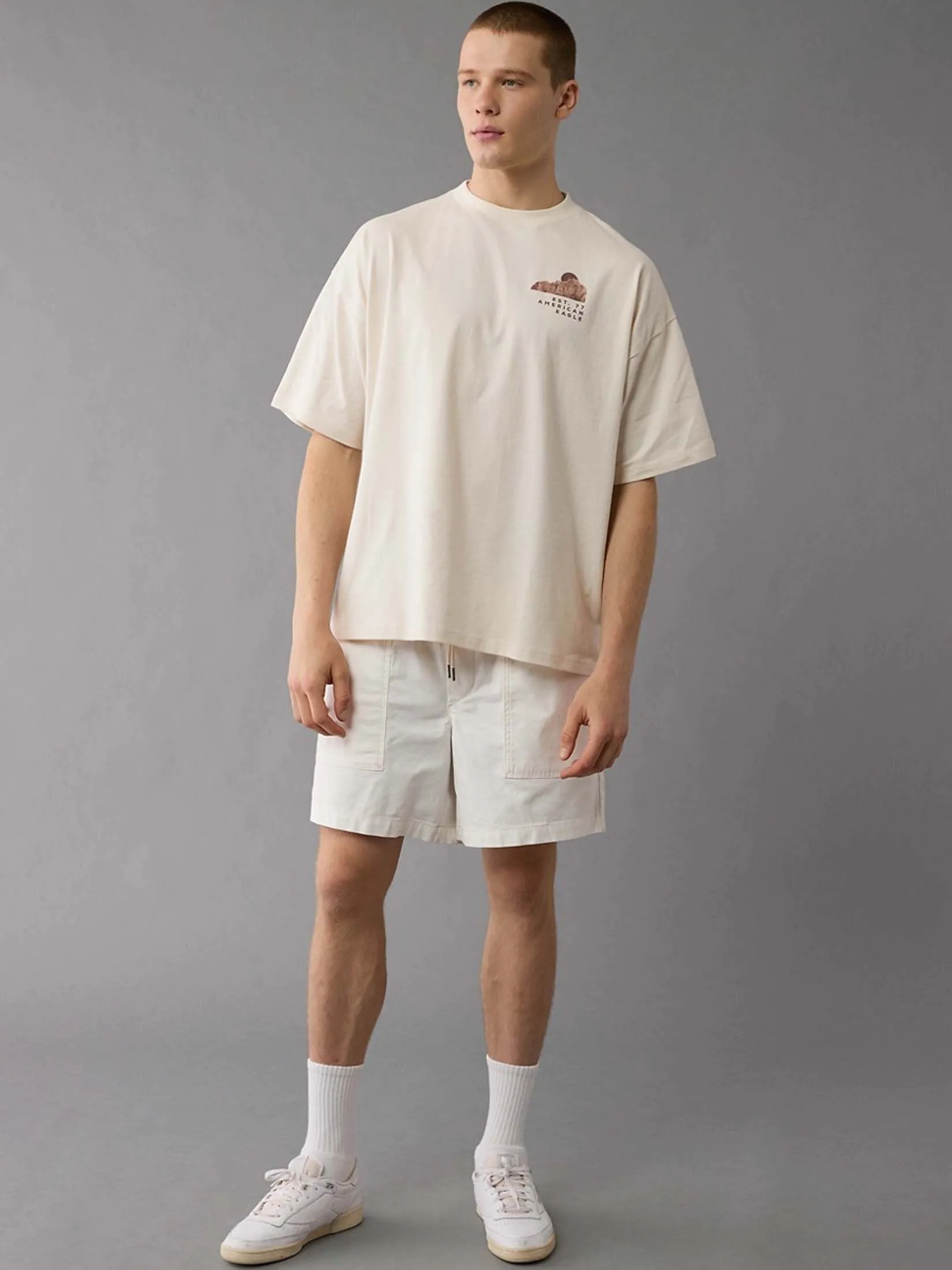 AMERICAN EAGLE MEN G SS BTS2 OS SET IN TEE- PC DYE + SERIOUSLY SOFT WASH 106 CREAM