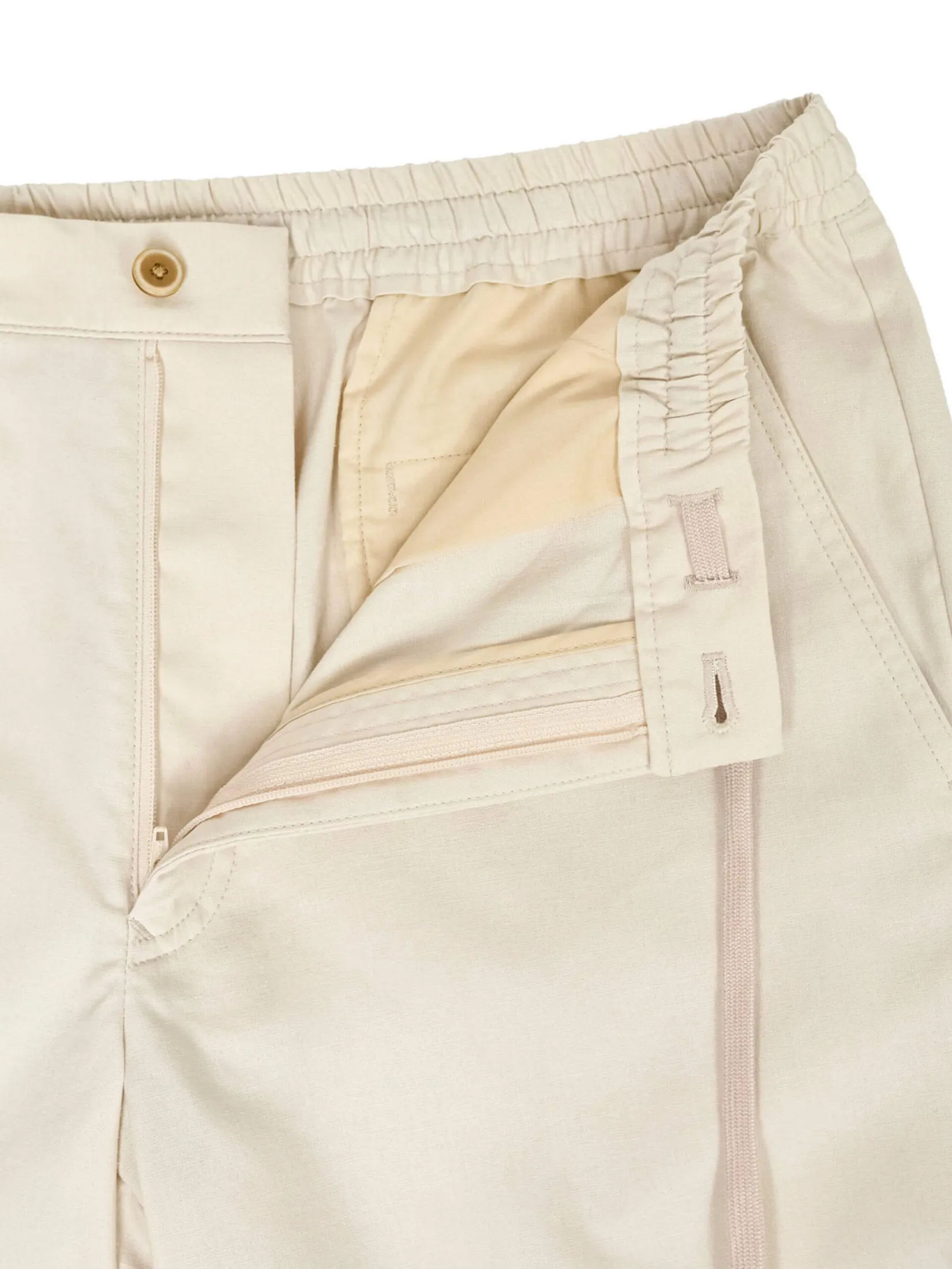 TAKEO KIKUCHI MEN BEIGE STRETCH BLENDED HEMP SUMMER SHORTS