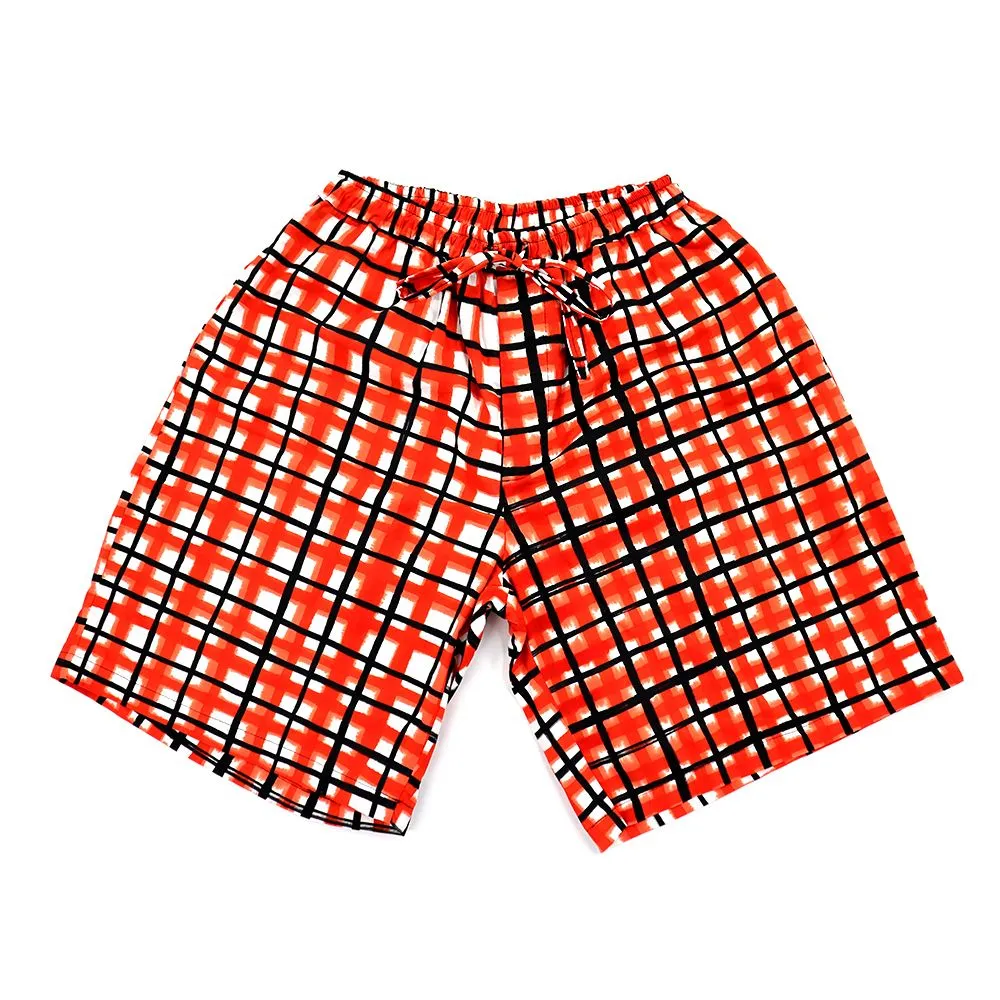 LAGOM Red Short Pants : Red Checkered Pattern Pants