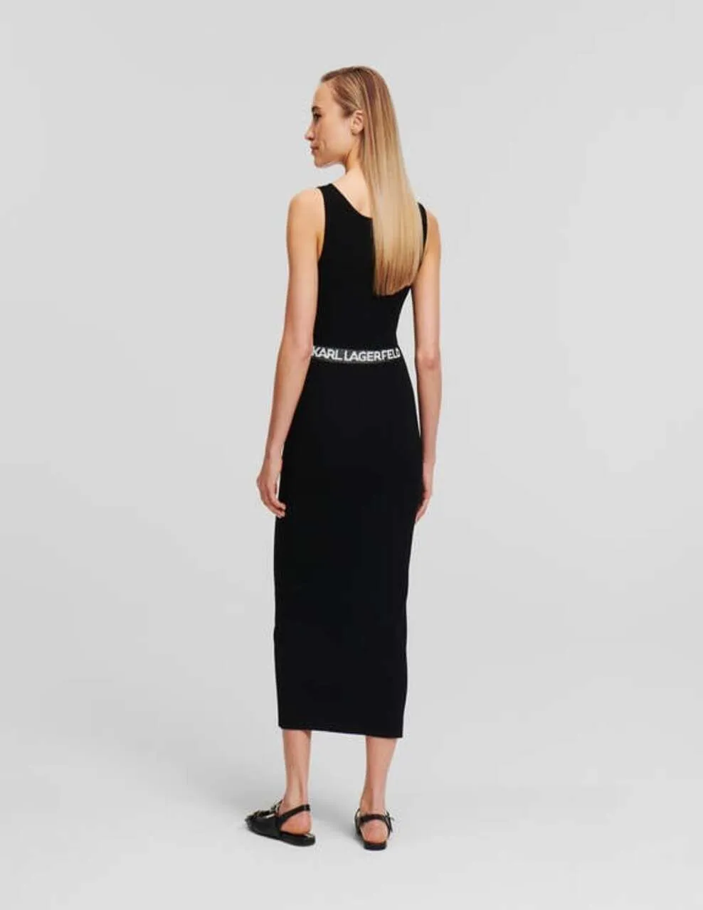 KARL LAGERFELD SLEEVELESS RIB WOMEN KNIT DRESS BLACK