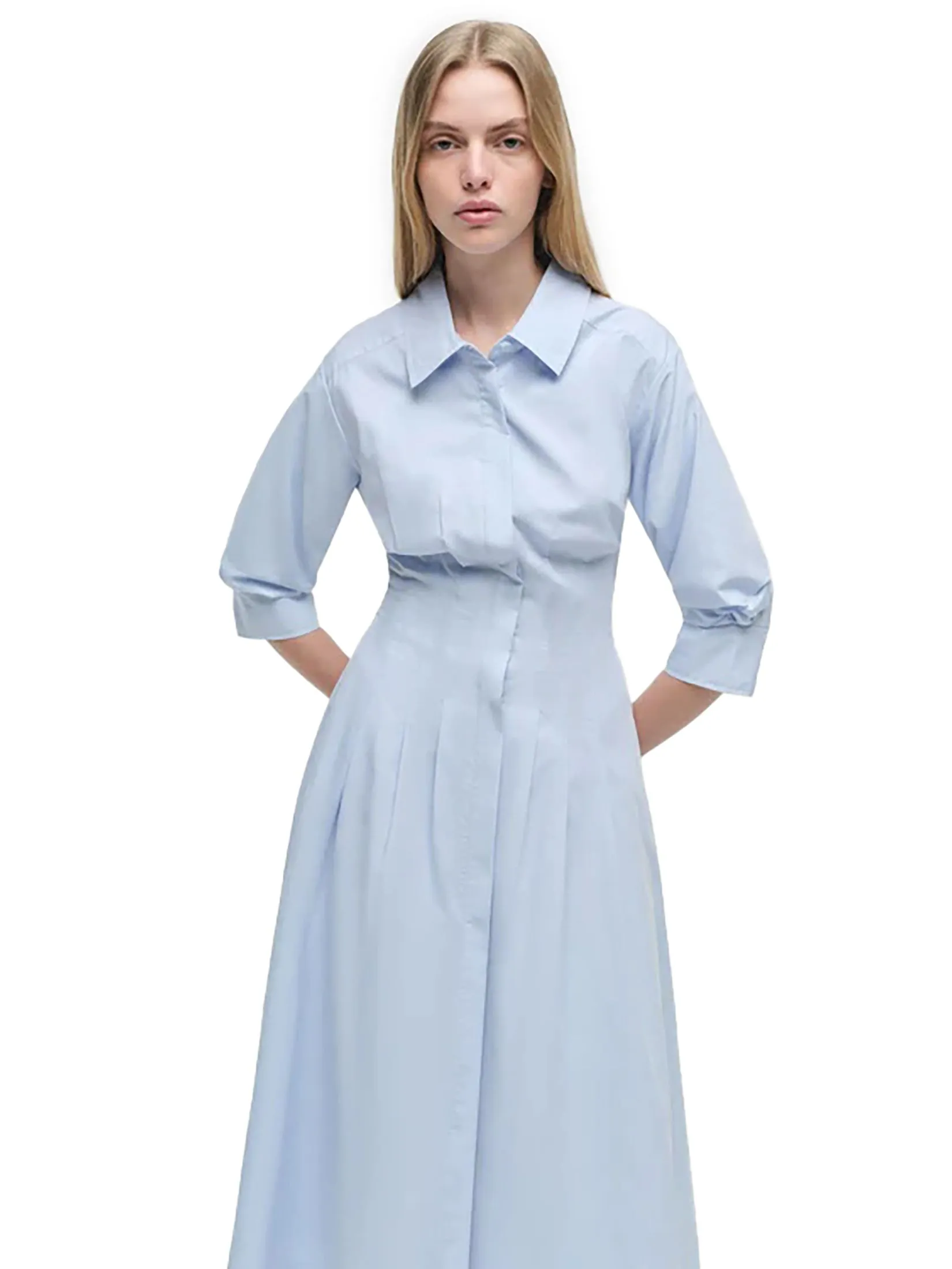 SIMKHAI Women Midi Dress Pintuck Jazz French Blue