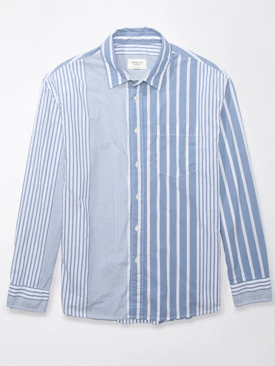 AMERICAN EAGLE MEN SADE STRIPE OVERSIZED CSC POPLIN SHIRT 406 HORIZON SKY