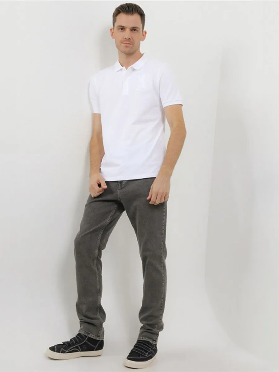 GIORDANO Men's Lycra Pique Embroidery Polo (3D Lion)  White