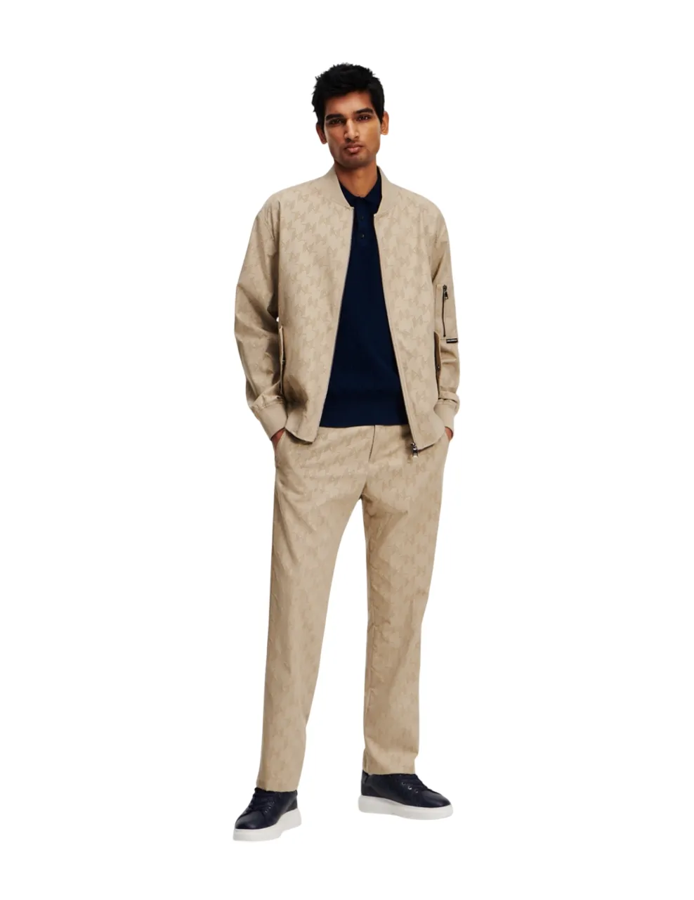 KARL LAGERFELD RTW-1 HUN'S PICK PERFORATED MEN BOMBER HUMMUS Size - XS