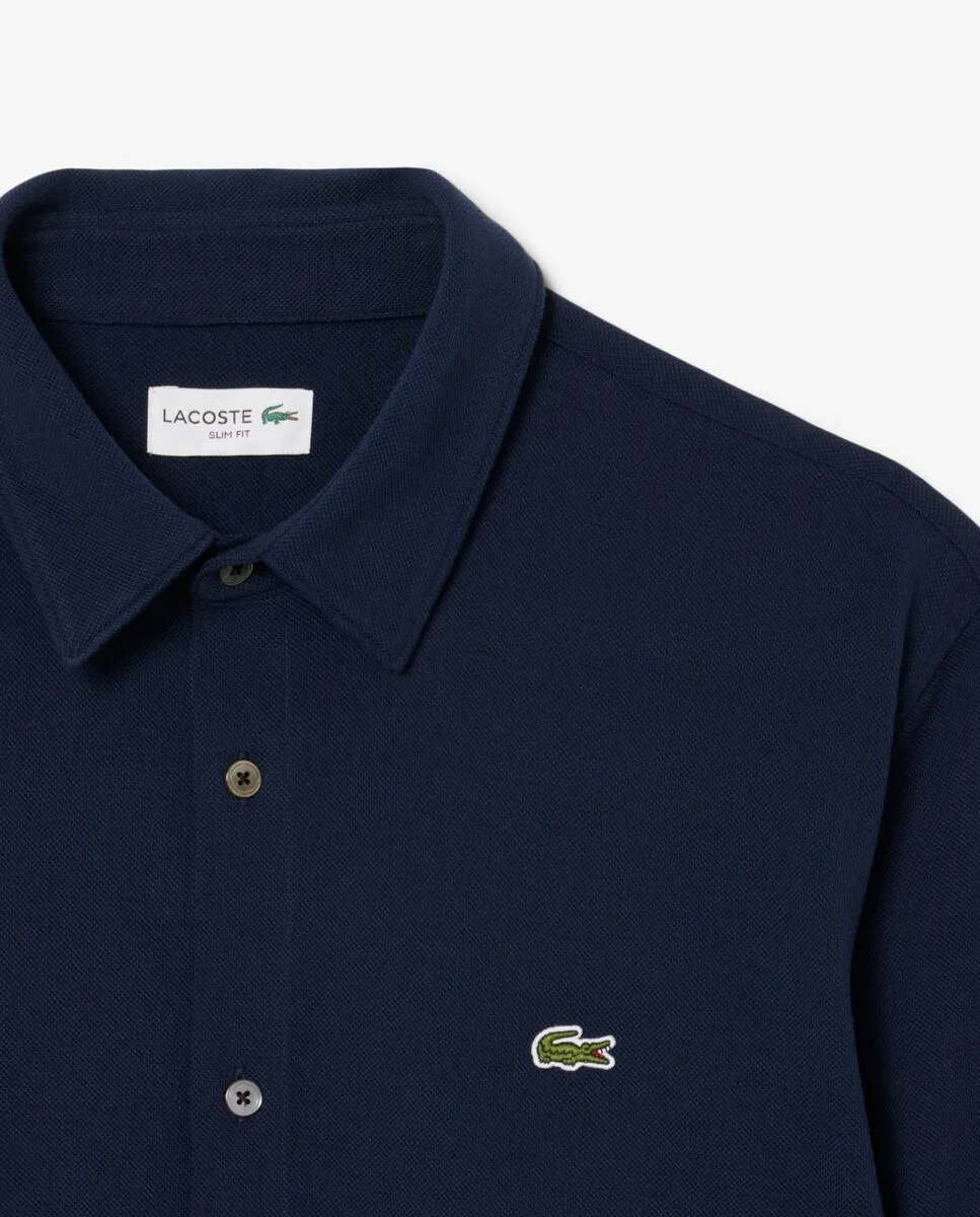 LACOSTE Slim Fit Petit Piqu  Shirt Blue