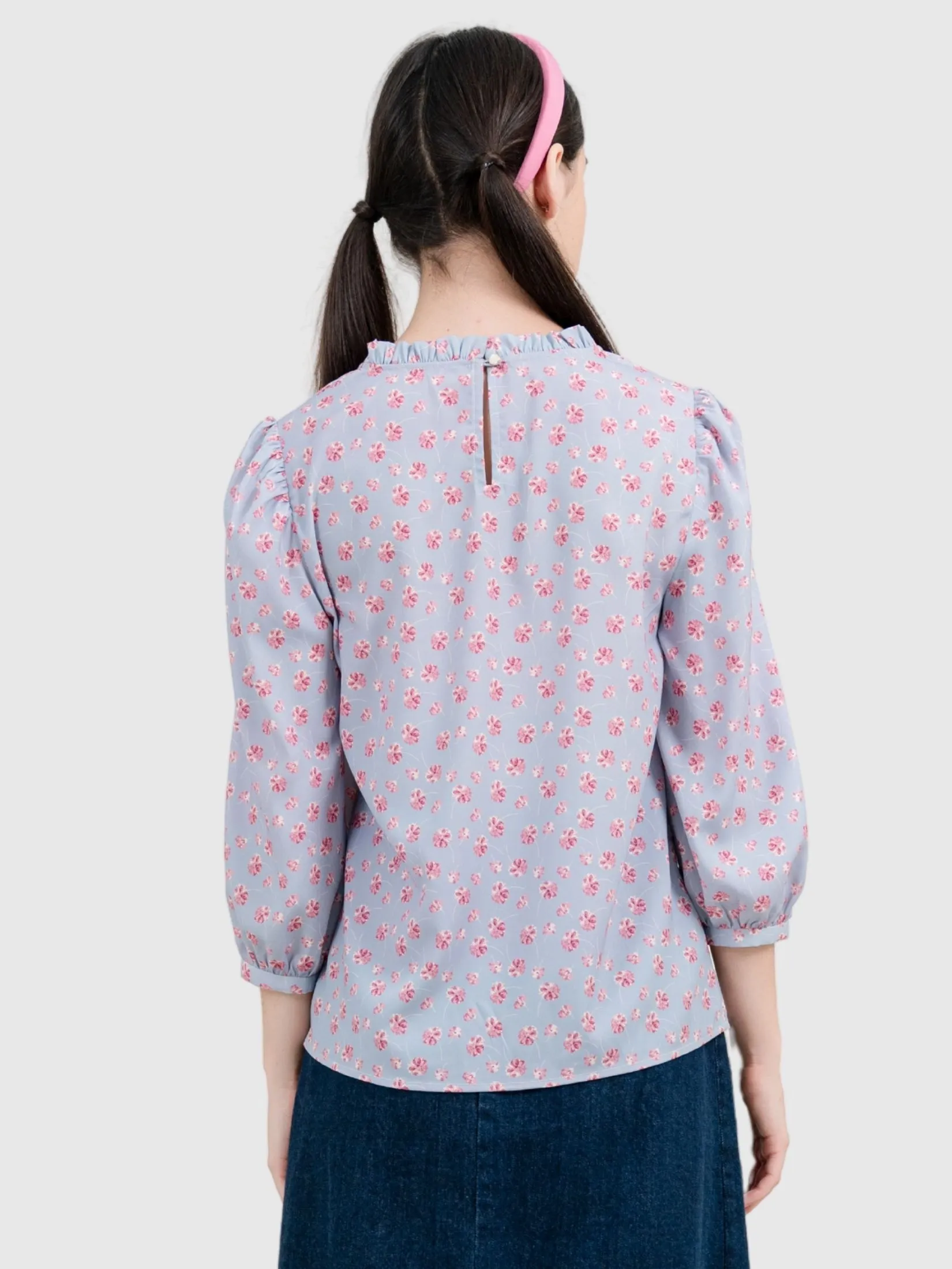 AMILA Women Blouse Long Sleeves Peach Skin Light Grey