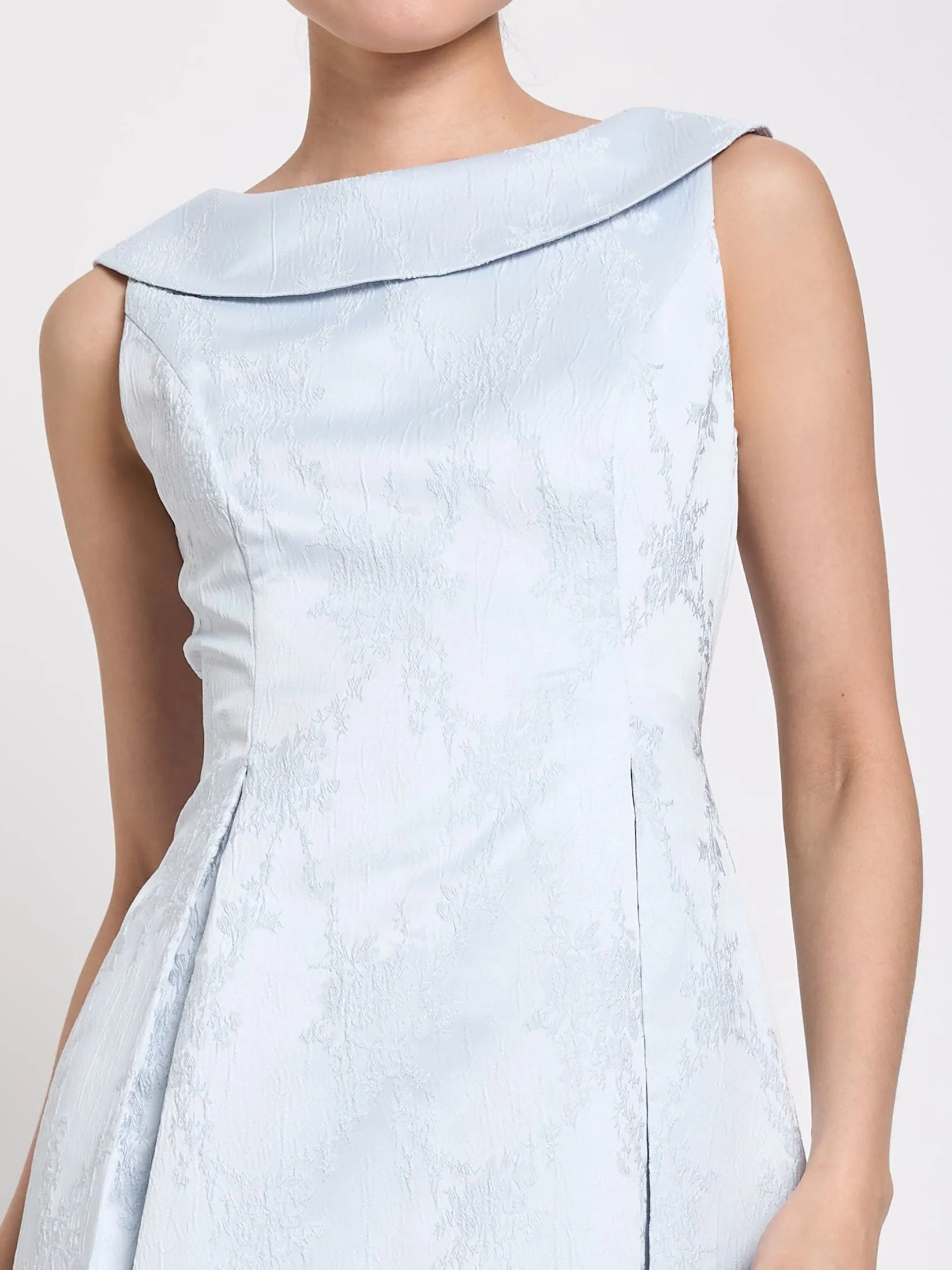 EXPRESSIONS EVENING Women Midi Dress With Collared Boat Neck And Pleat Detail Blue