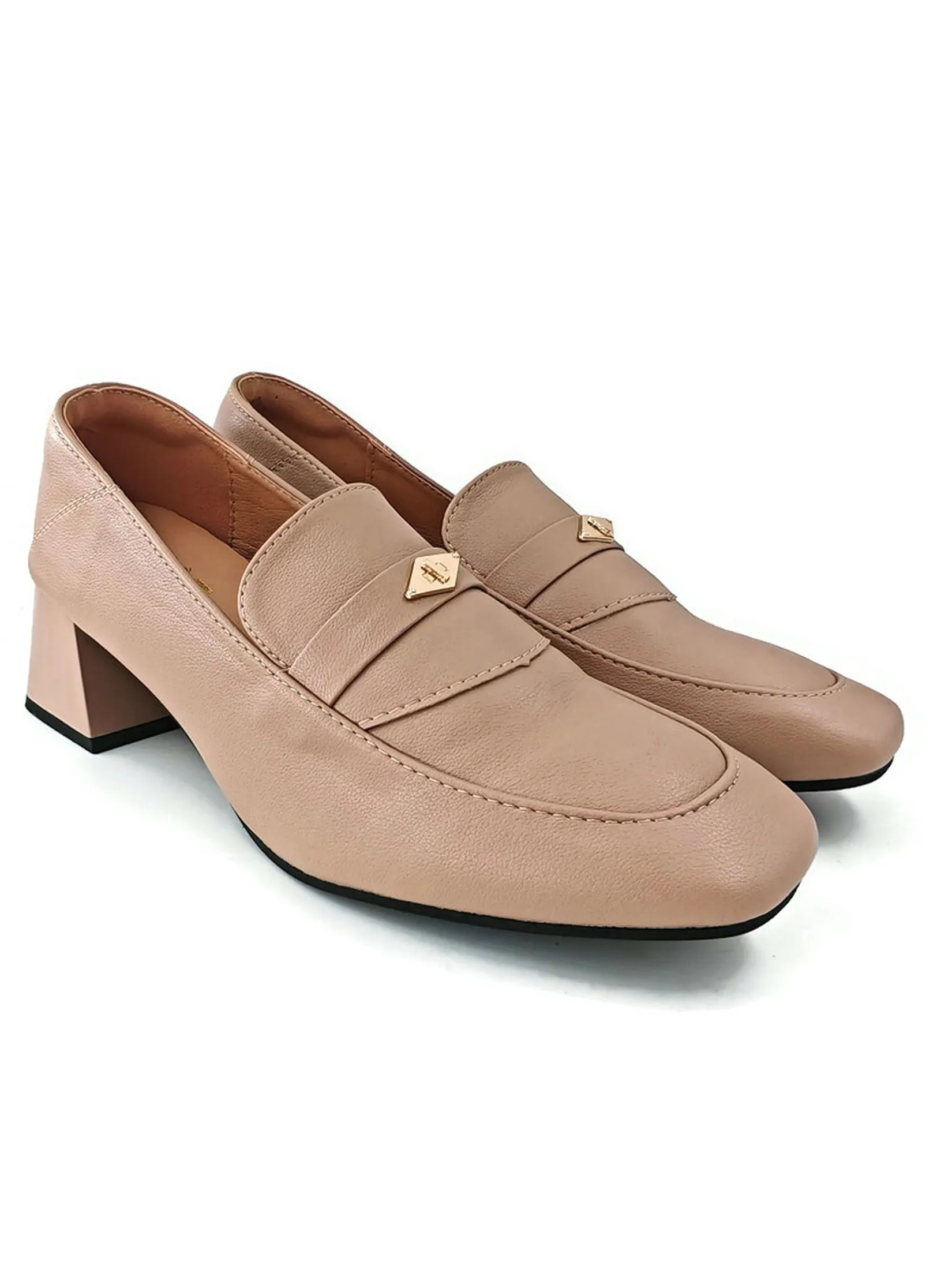 KLIN Woman Blocked Heels Loafer Camel