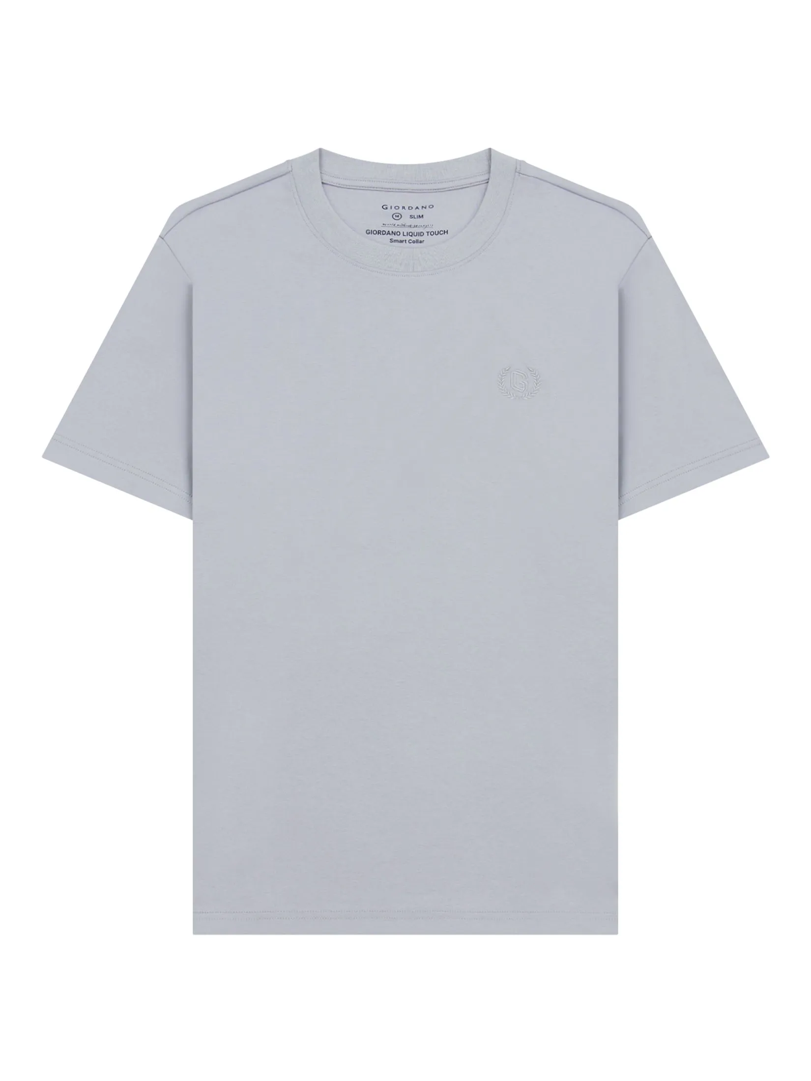 GIORDANO Men's Slim Cotton Embroidery Tee (Liquid Touch) Light Grey