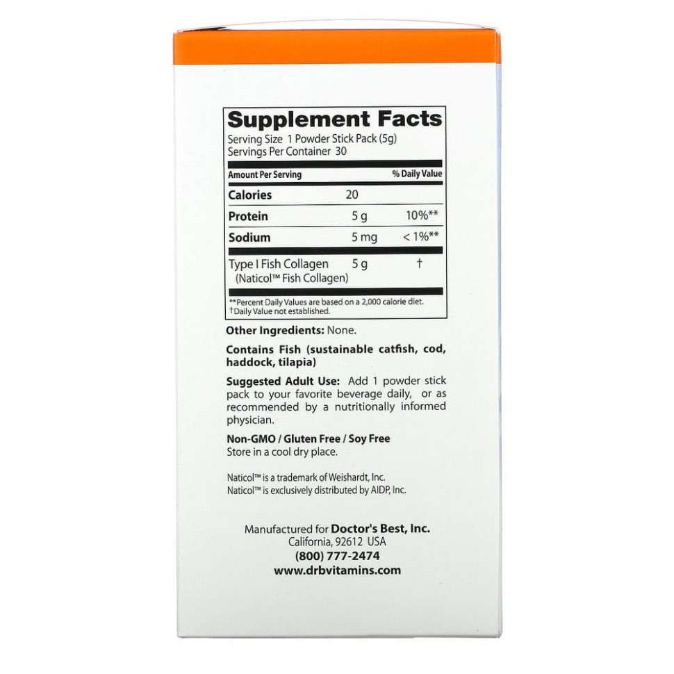 Doctor's Best, рыбий коллаген с Naticol, 5 г, 30 пакетиков-стиков с порошком