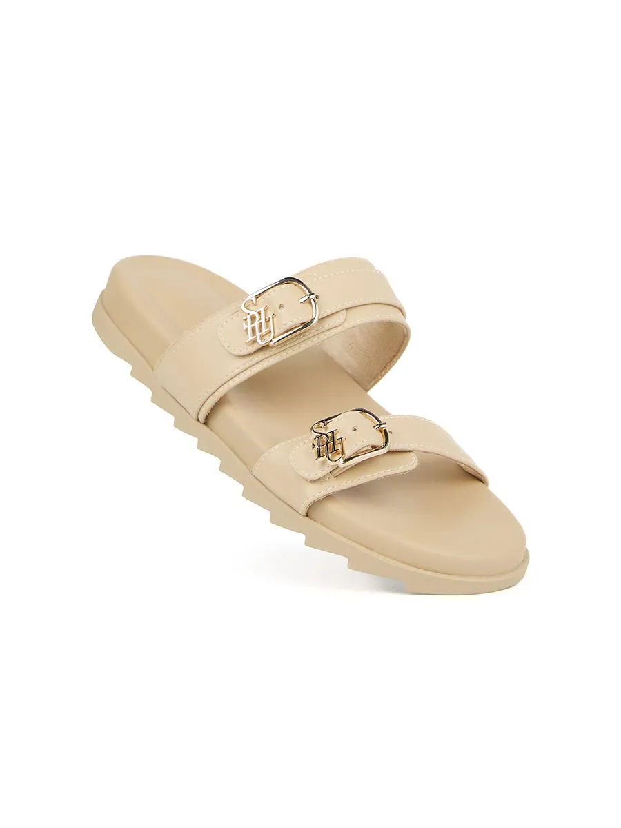 SHU WOMEN SOFASOFT SIGNET DUO-BELT SANDALS-NUDE