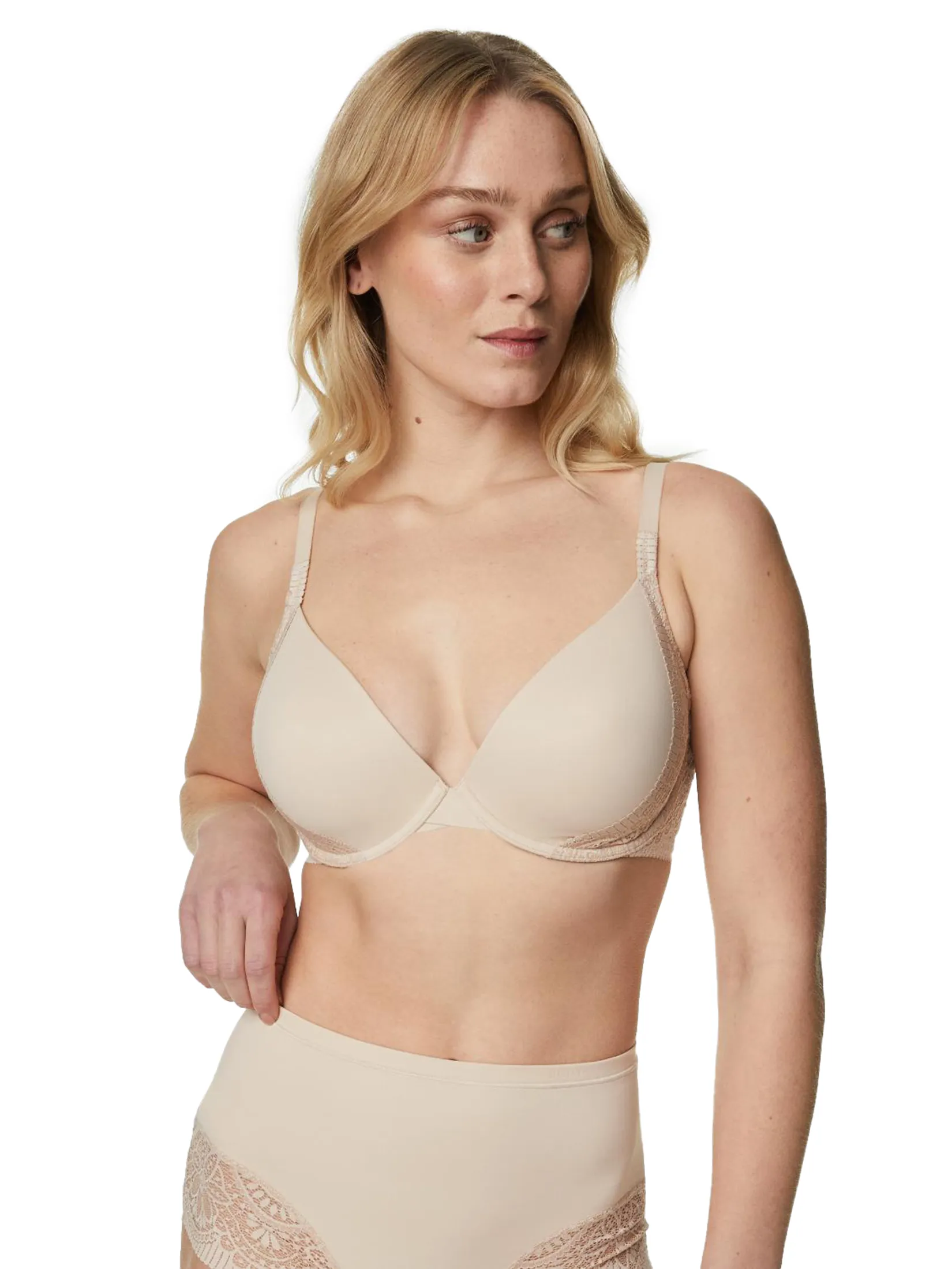 MARKS & SPENCER Women T-Shirt Bra Body Soft Wired Plunge Opaline