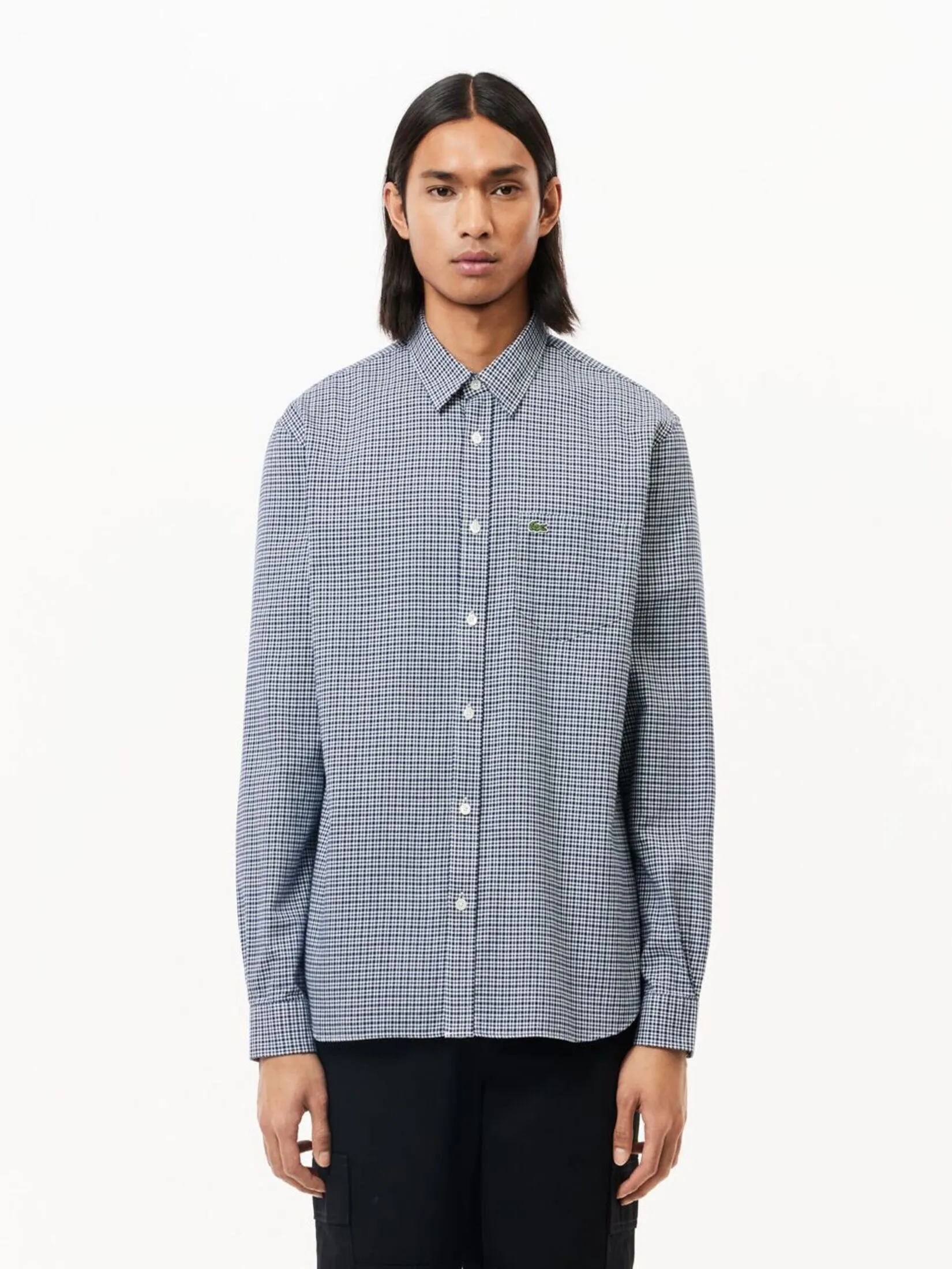 LACOSTE Regular Fit Pocket Front Checked Shirt Blue