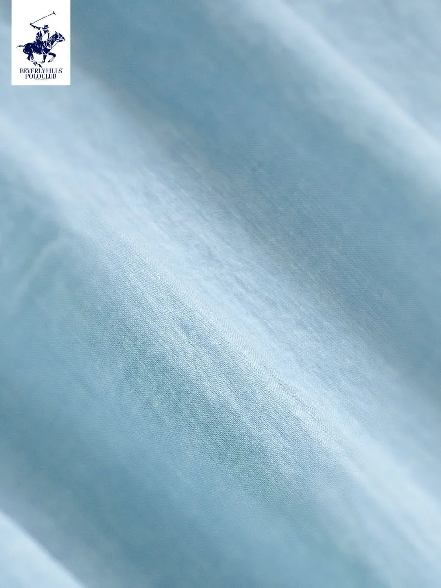 BEVERLY HILLS POLO CLUB Men Cotton Linen Open Collar Shirt Short Sleeve, Light Blue