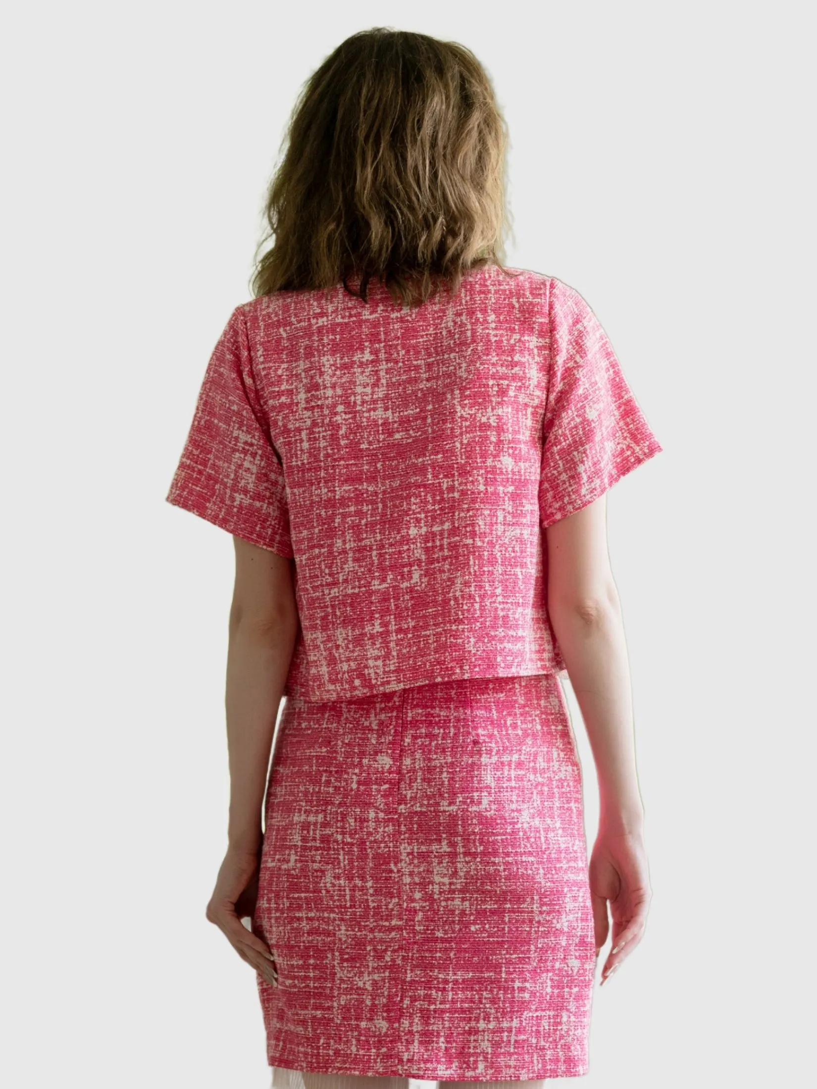 AMILA Women Jacket Short Sleeves Suiting Tweed T Pink