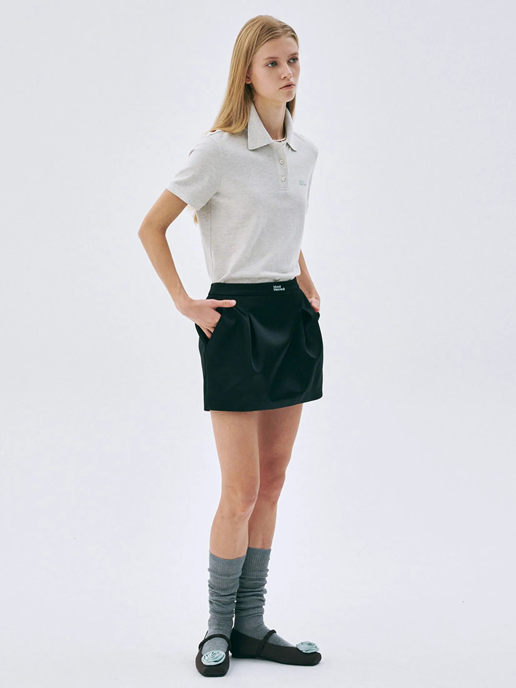 MARDI MERCREDI Satin Mini Pegged Skirt Black S