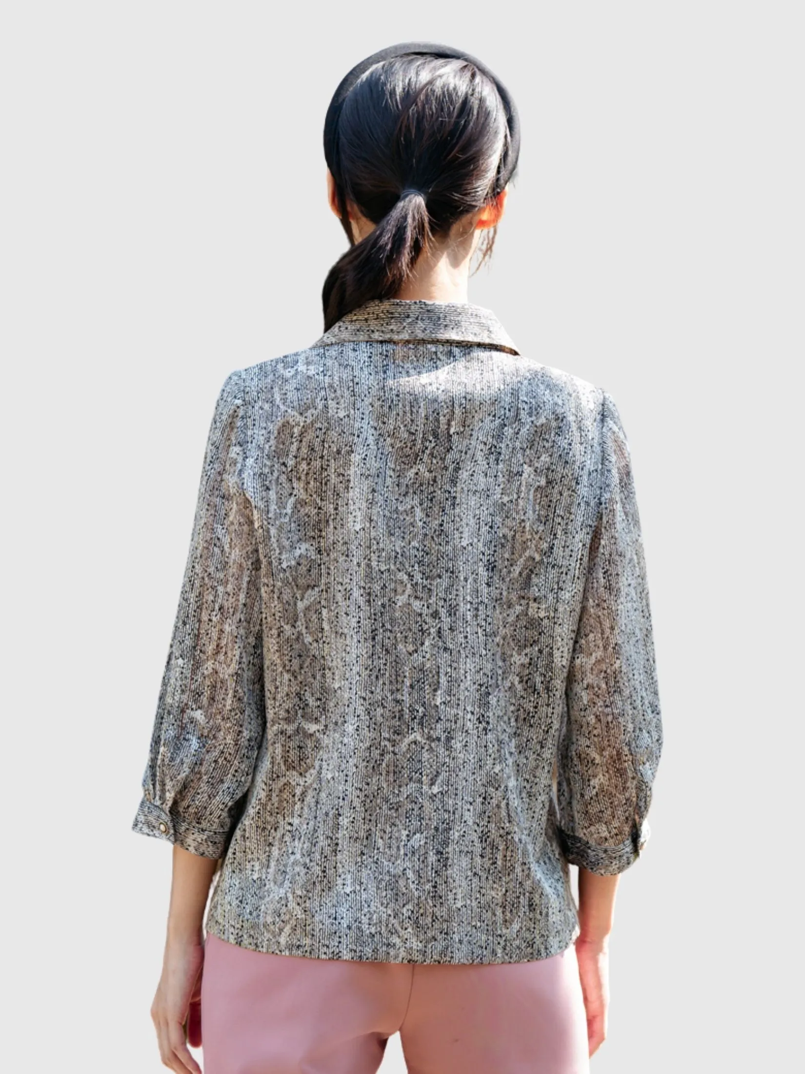 MIKIKO Women Shirt Long Sleeves Chiffon Metalic Grey