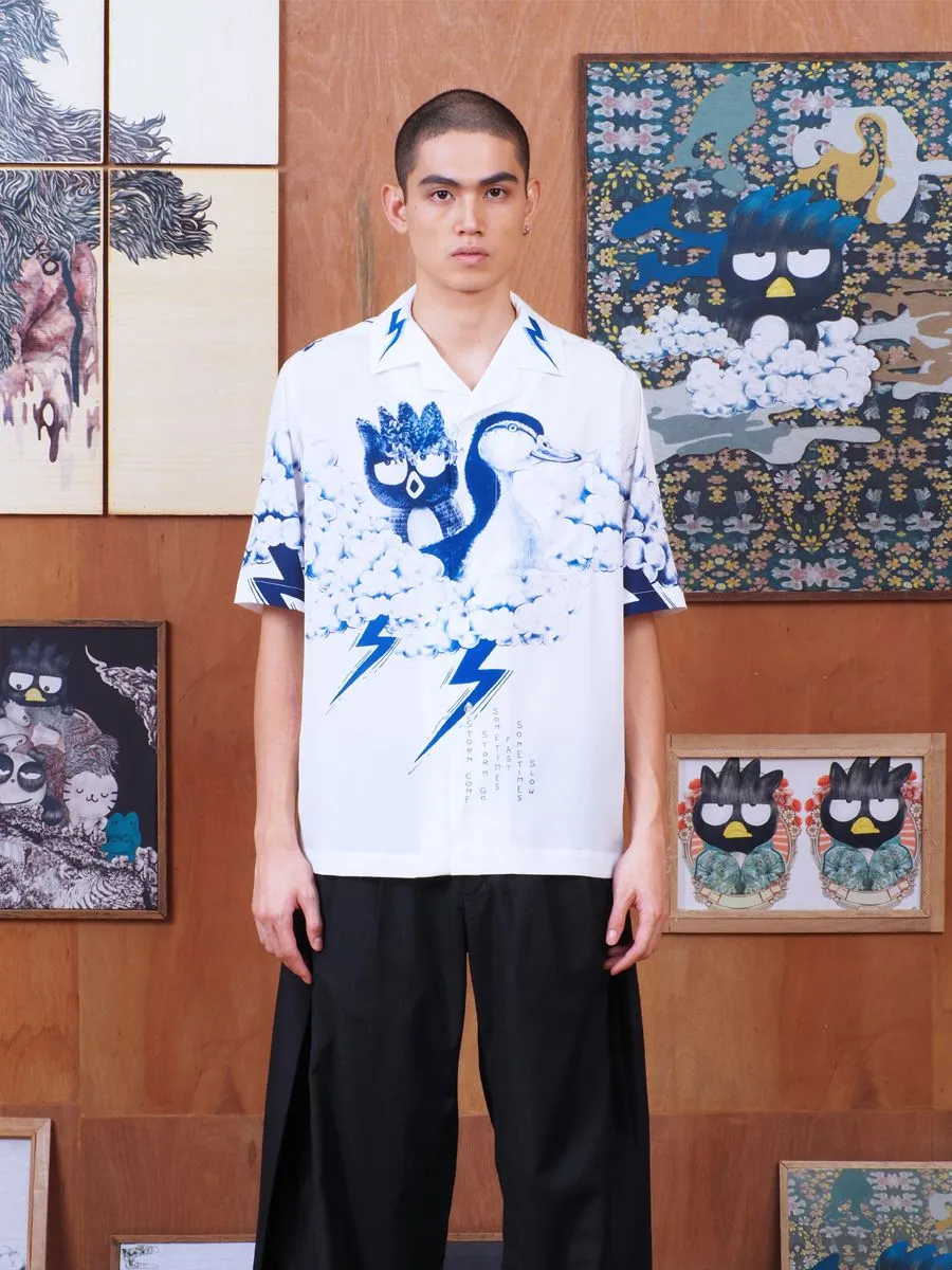 PEDZ MEN HAWAII SHIRT SHORT SLEEVES PRINTED NAVY STORM WHITE