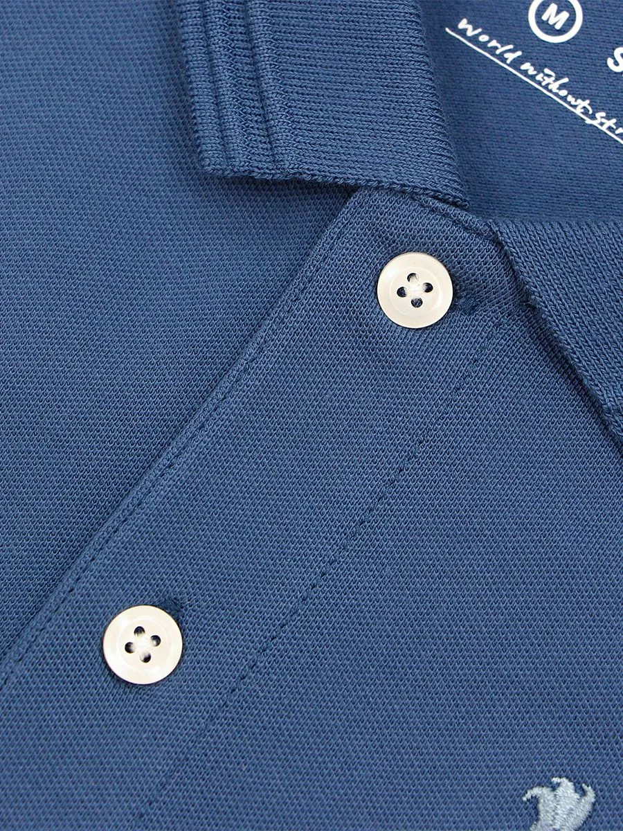 GIORDANO Men's Lycra Pique Embroidery Polo (3D Lion) Key Largo Blue