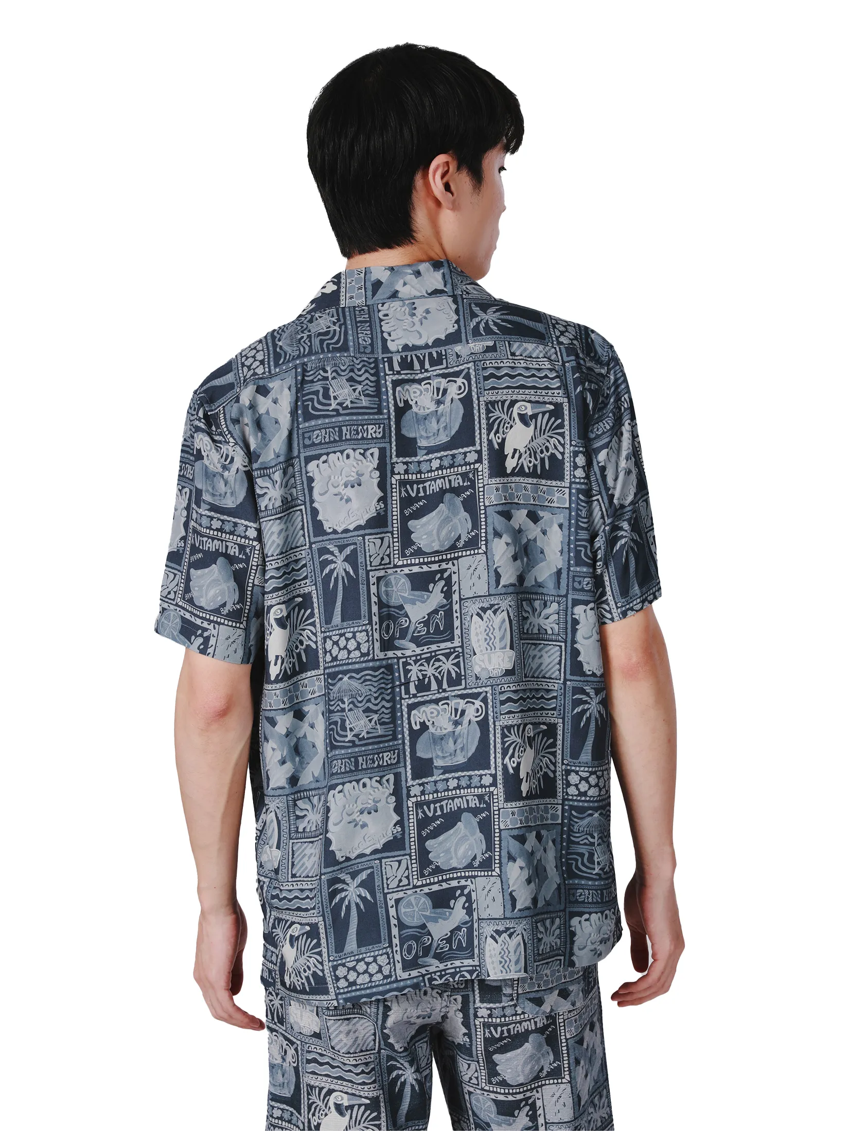 JOHN HENRY Men s Short Sleeves Hawaii Shirts (Relaxed Fit) SONGKRAN FESTIVAL Grey