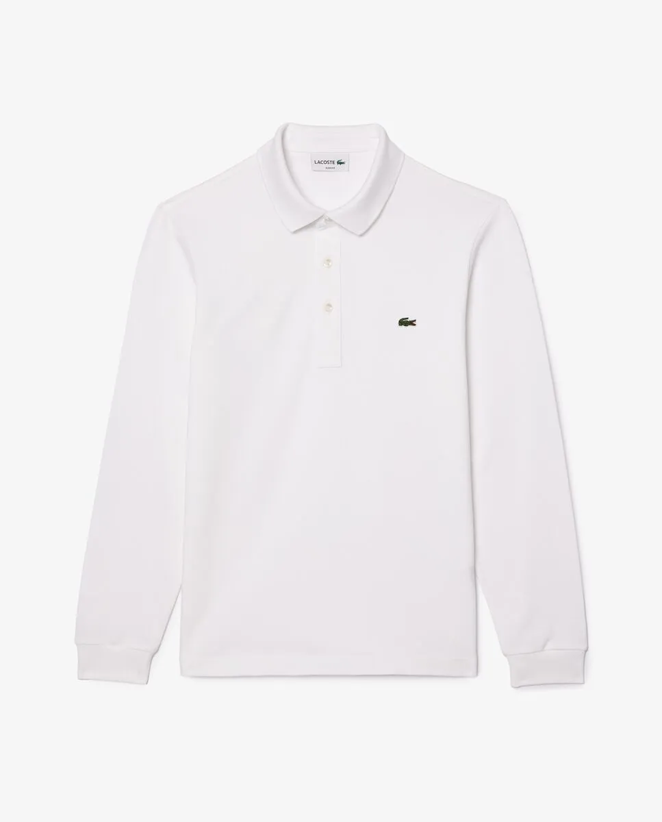 LACOSTE Slim Fit Long Sleeved Stretch Polo Shirt White