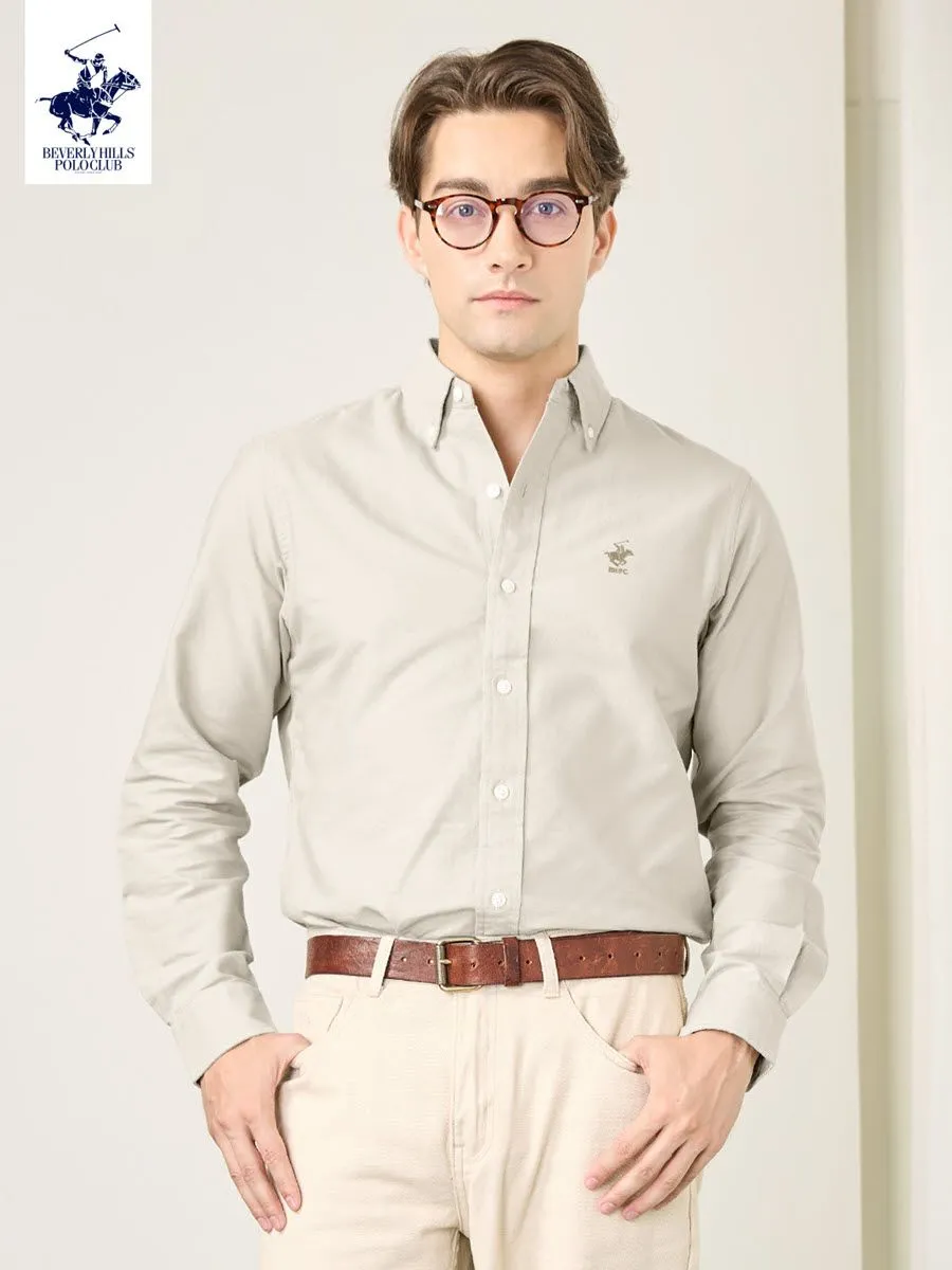 BEVERLY HILLS POLO CLUB Men Oxford Relax Fit Shirt Long Sleeve, Beige
