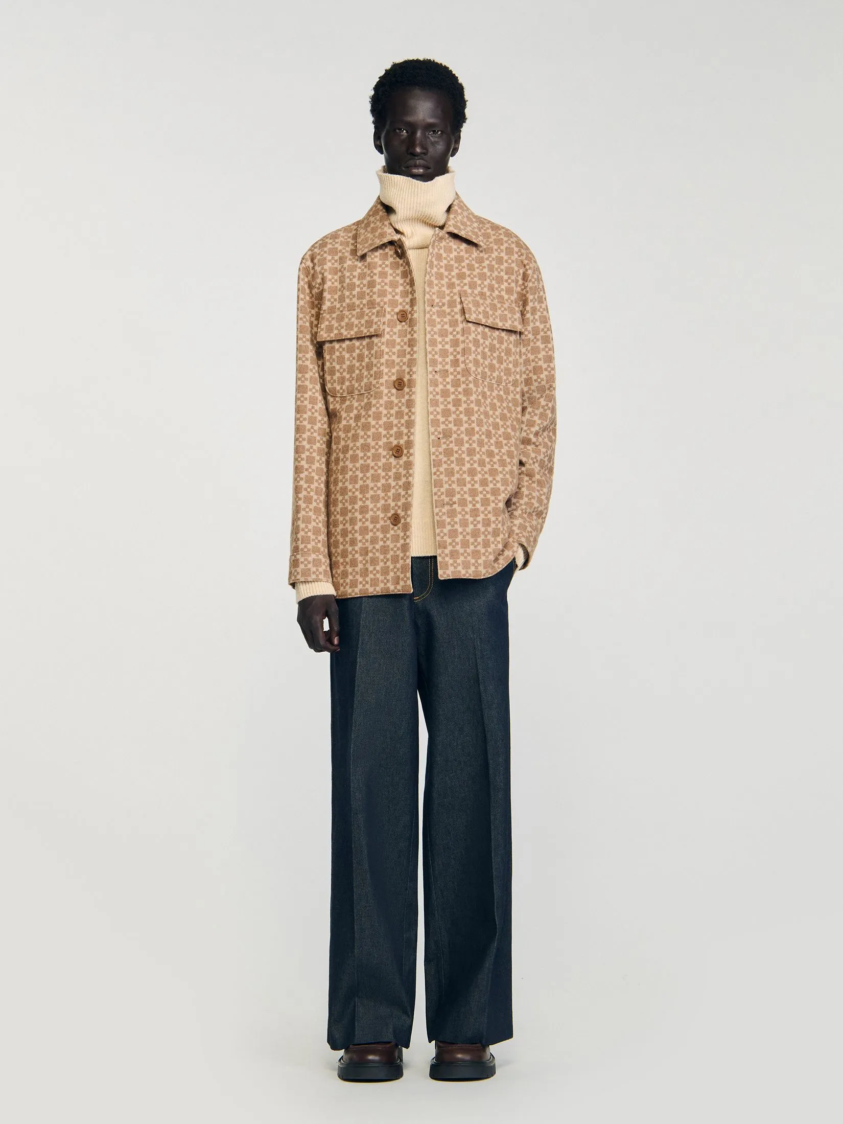 SANDRO Square Cross Jacquard Overshirt