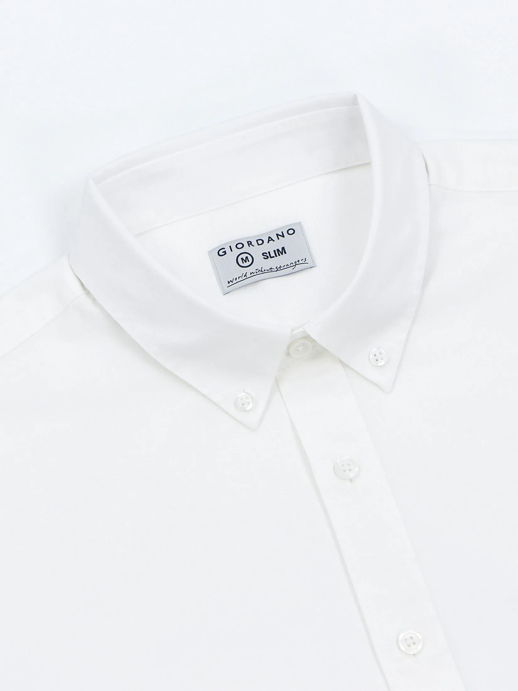 GIORDANO Men's Slim Embroidery Stretch Oxford Shirts (Classic Man) White