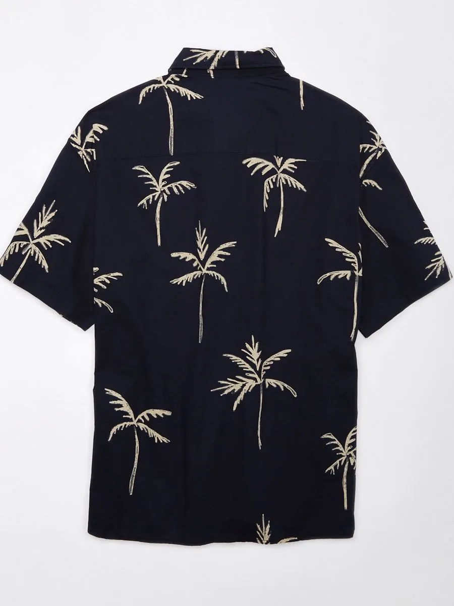 AMERICAN EAGLE MEN SIMU PALM SS OVERSIZED CSC 32S POPLIN BLEACH WASH 412 MONACO BLUE